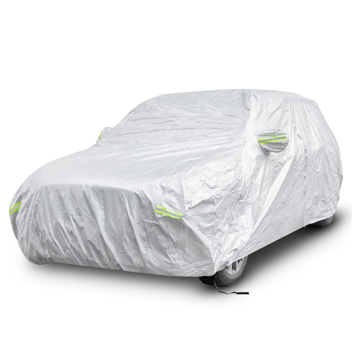 Laikapstākļiem izturīgs brezenta pārsegs transportlīdzekļiem, automašīnas pārsegs ar rāvējslēdzēja durvīm, 483 x 191 x 153 cm, sudraba krāsā