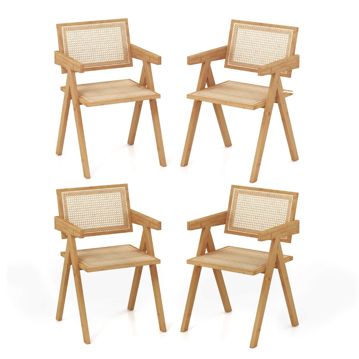 4-daļīgs ēdamistabas krēslu komplekts no bambusa un imitētas rotangpalmas virtuves krēsla 50 x 52 x 81 cm dabisks