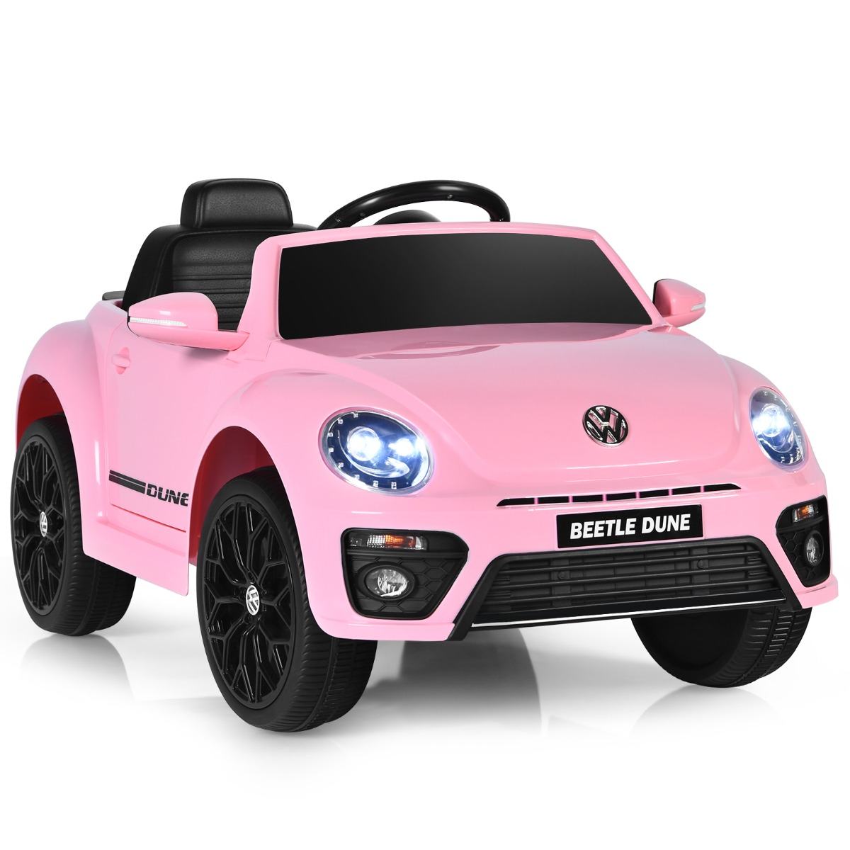 VW Beetle bērnu automašīna ar mūziku un 2 apgaismojuma režīmiem, ieskaitot 2.4G tālvadības pulti, rozā
