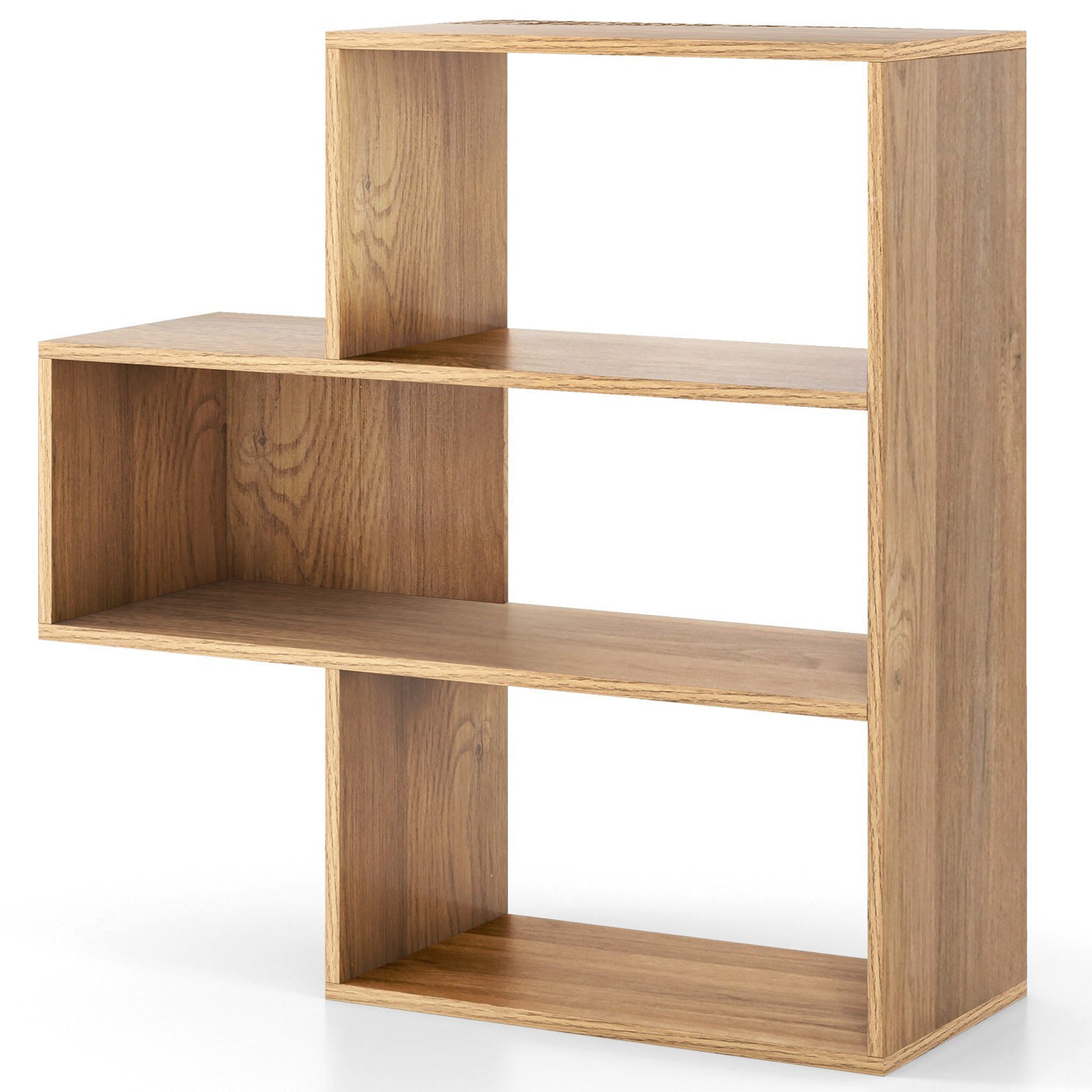 Izliekts grāmatu plaukts ar pretapgāšanās aizsardzību, 3 līmeņu stāvplaukts, telpas sadalītājs 29,5 x 84 x 83,5 cm, dabīgā krāsā