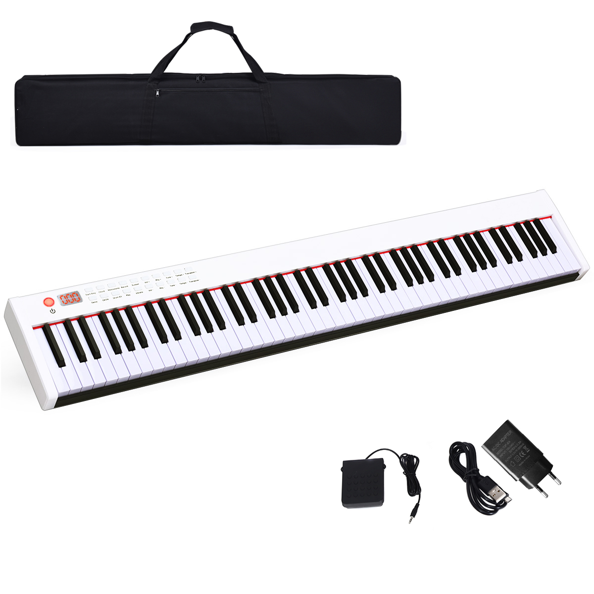 Digitālās klavieres ar 88 taustiņiem, pārnēsājamas elektroniskās klaviatūras, 127 x 21,5 x 6,5 cm, baltas + melnas