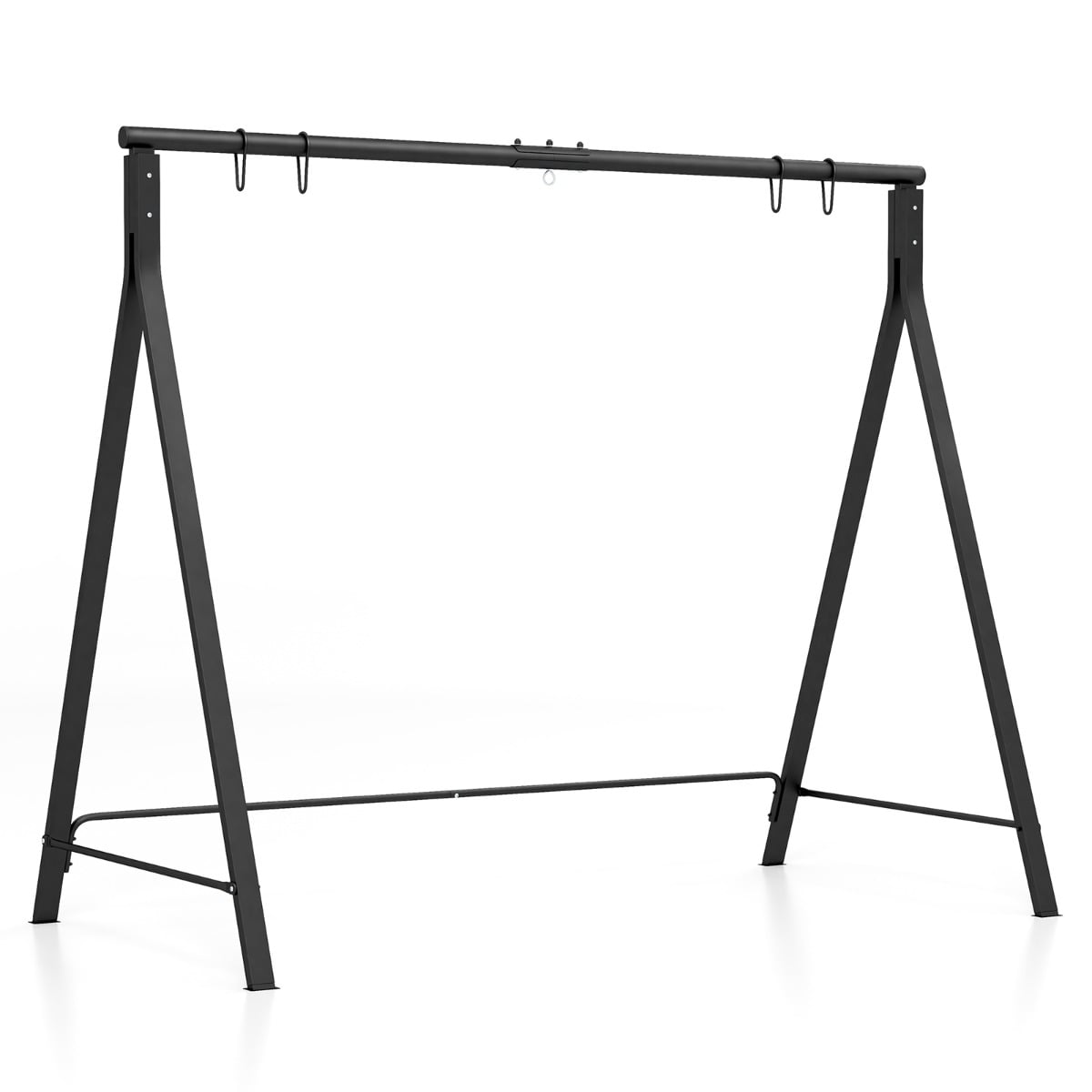 Viie riputusrõngaga tugev metallist kiigekarkass, stabiilne õue-kiigestend ja raam (210 x 115 x 175 cm), must