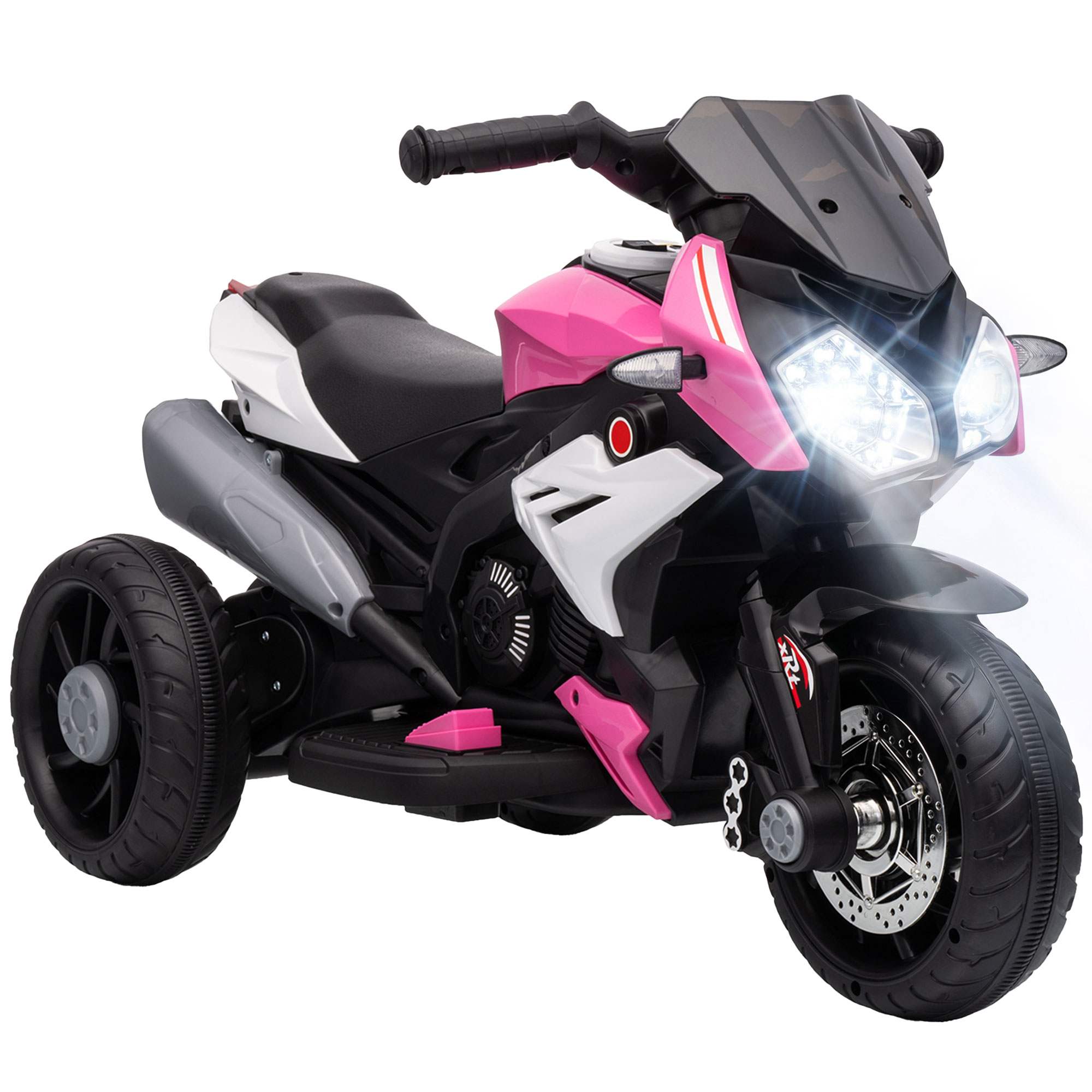 Elektriskais bērnu motocikls, gaismas un skaņas, 3 km/h, uzlādējams, plastmasas un metāla, rozā/balts
