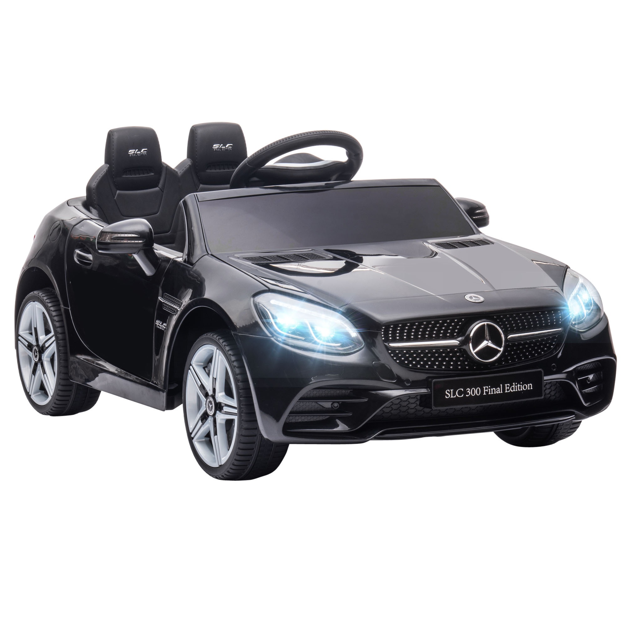 Bērnu elektroauto ar LED gaismām, drošības jostu, skaņas signālu, mūziku, 3-5 km/h, melna, 107 x 62,5 x 44 cm
