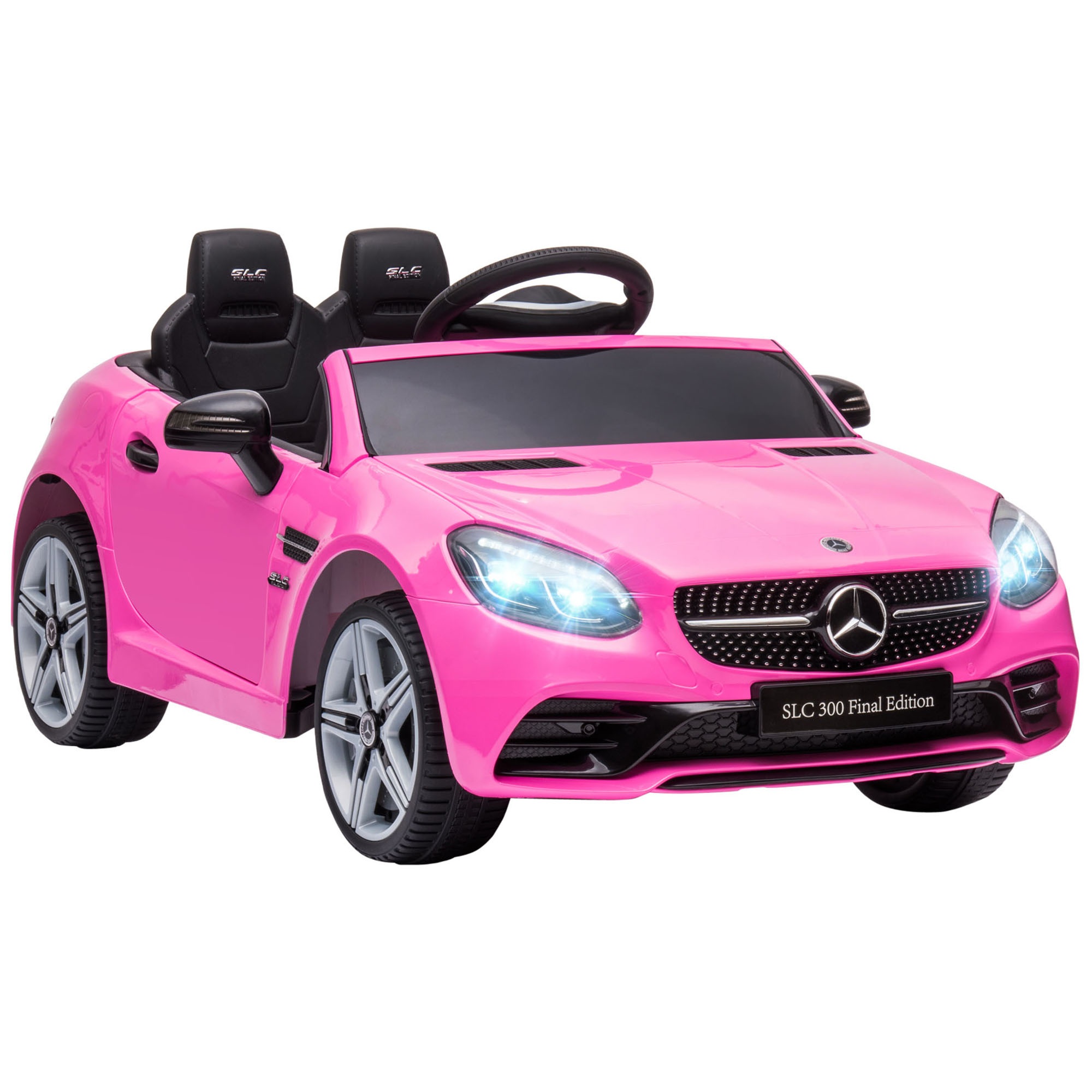 Bērnu elektroauto ar LED gaismām, drošības jostu, skaņas signālu, mūziku, 3-5 km/h, rozā, 107 x 62,5 x 44 cm