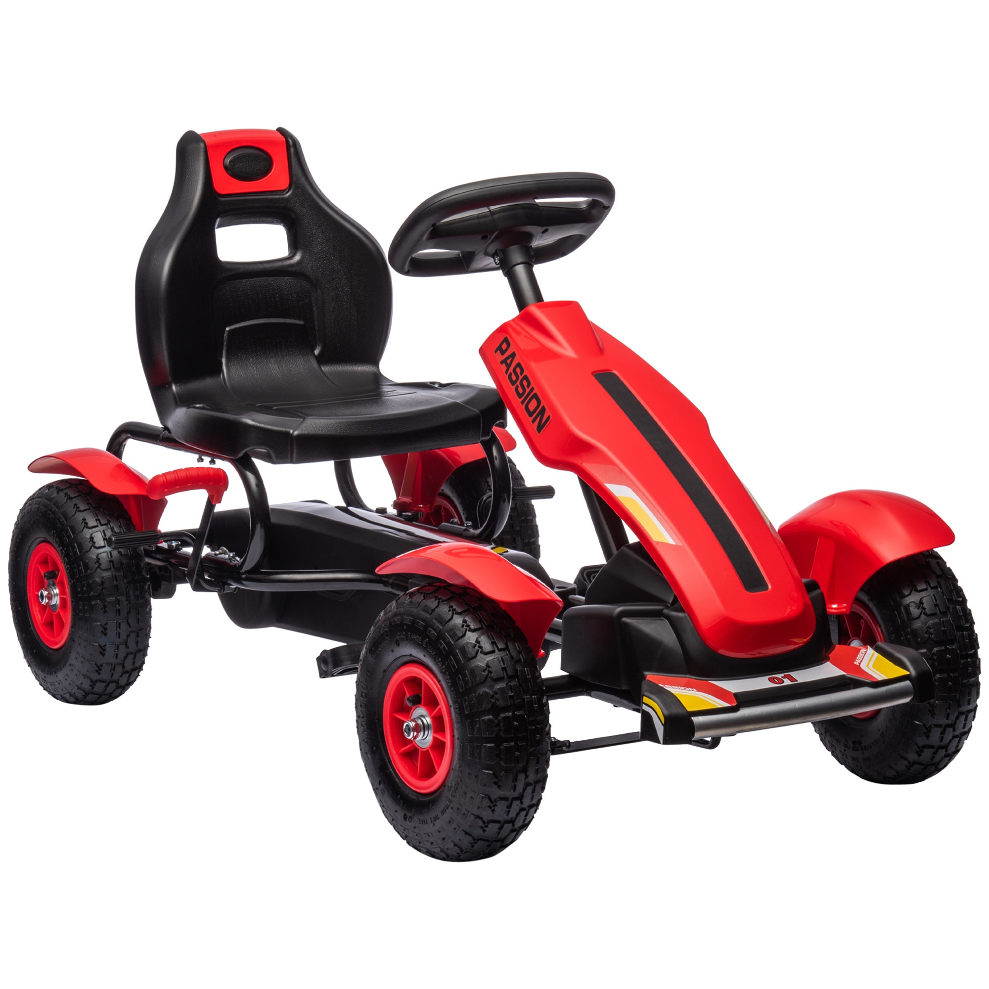 Pedāļu kartings ar rokas bremzi, regulējamu sēdekli, pārnesumiem uz priekšu un atpakaļ, līdz 50 kg bērniem no 5 līdz 12 gadu vecumam, sarkans