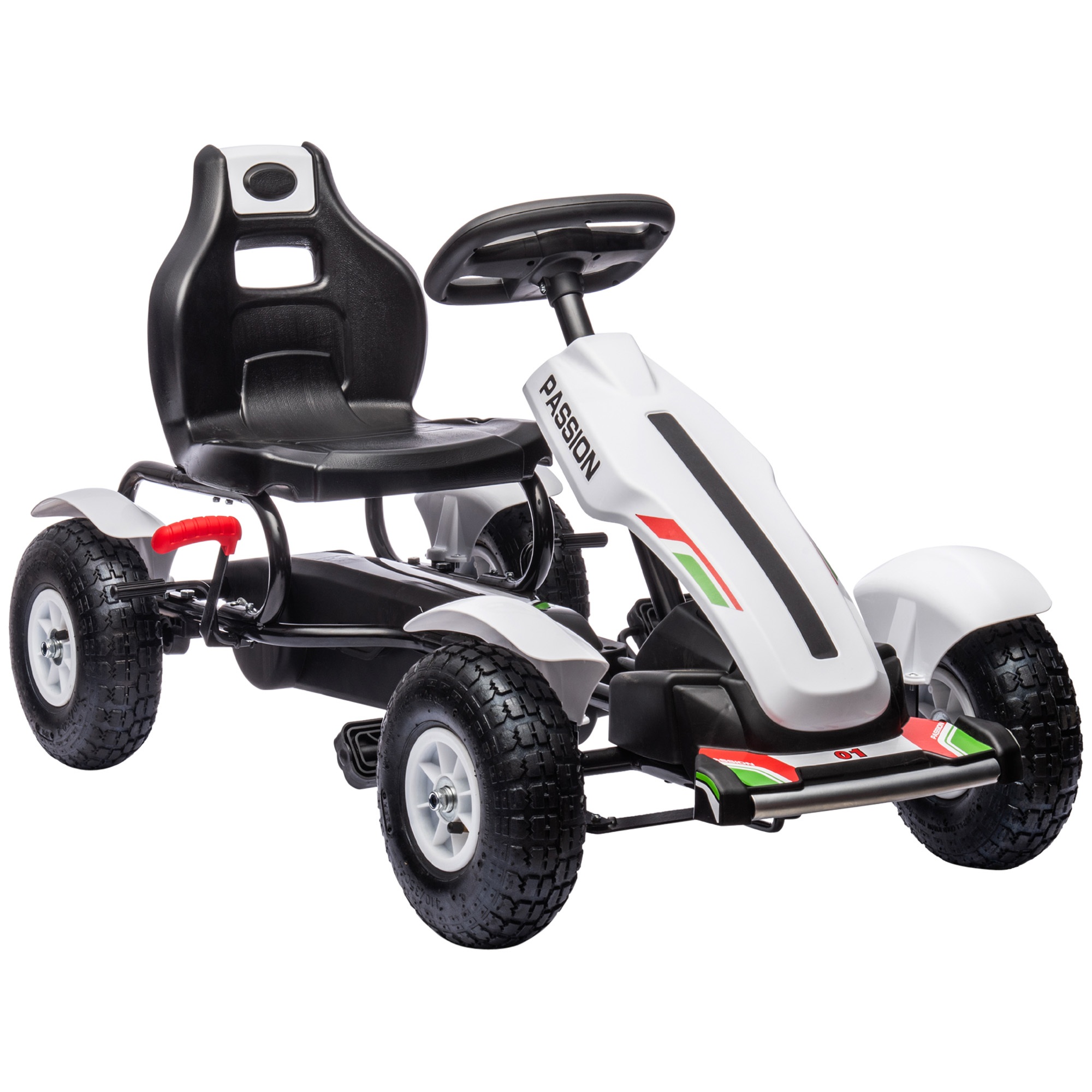 Gokarts ar pedāli, rokas bremzi, regulējamu sēdekli, pārnesumiem uz priekšu un atpakaļ, līdz 50 kg, bērniem no 5 līdz 12 gadu vecumam, balts