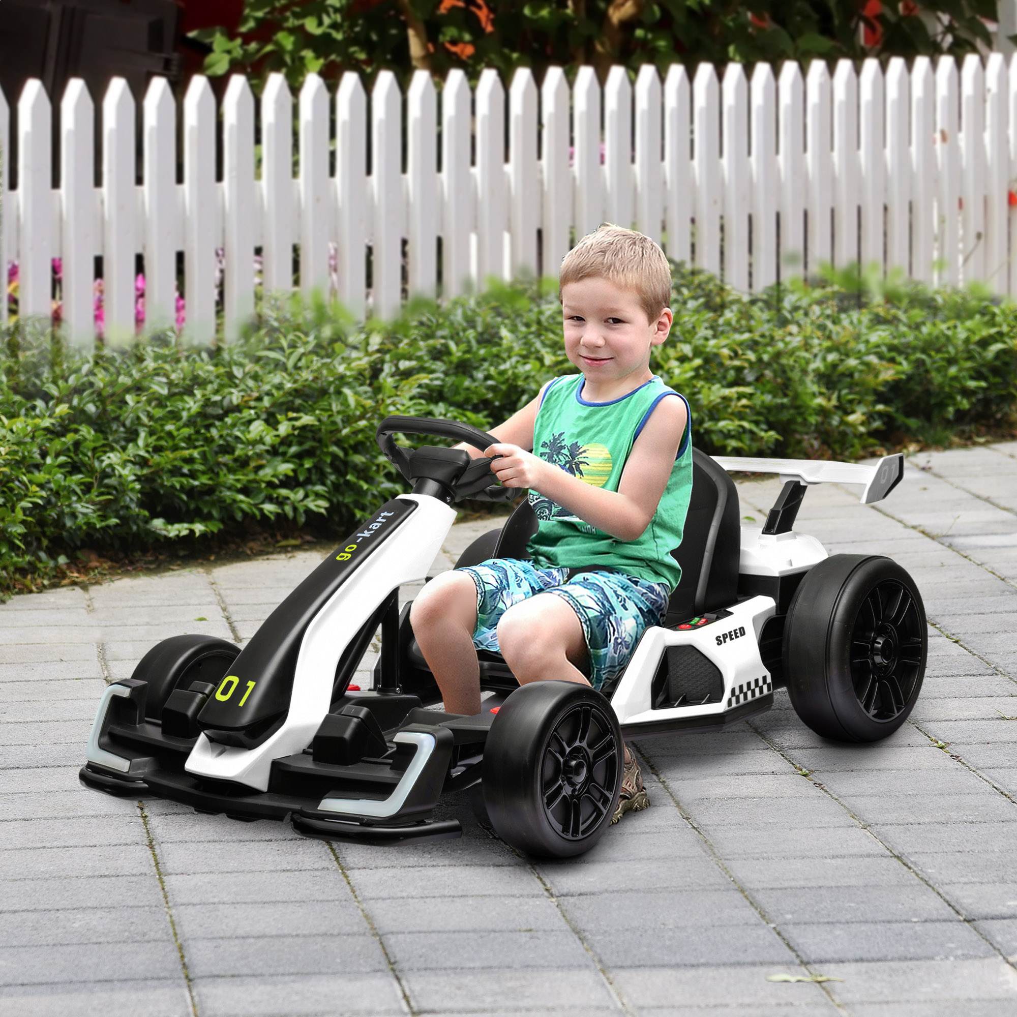 4V elektriskais kartings bērniem, līdz 12 km/h, kartings ar drifta funkciju, 2 motori, regulējams sēdeklis, mīksta iedarbināšana