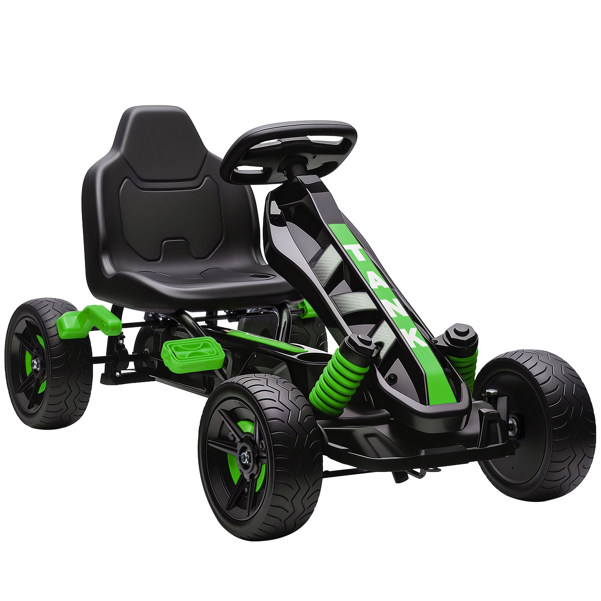 Gokarts ar pedāļiem, pedāļu automašīna bērniem ar bremzēm, neslīdoši riteņi, metāla rāmis, 3-6 gadi, zaļa
