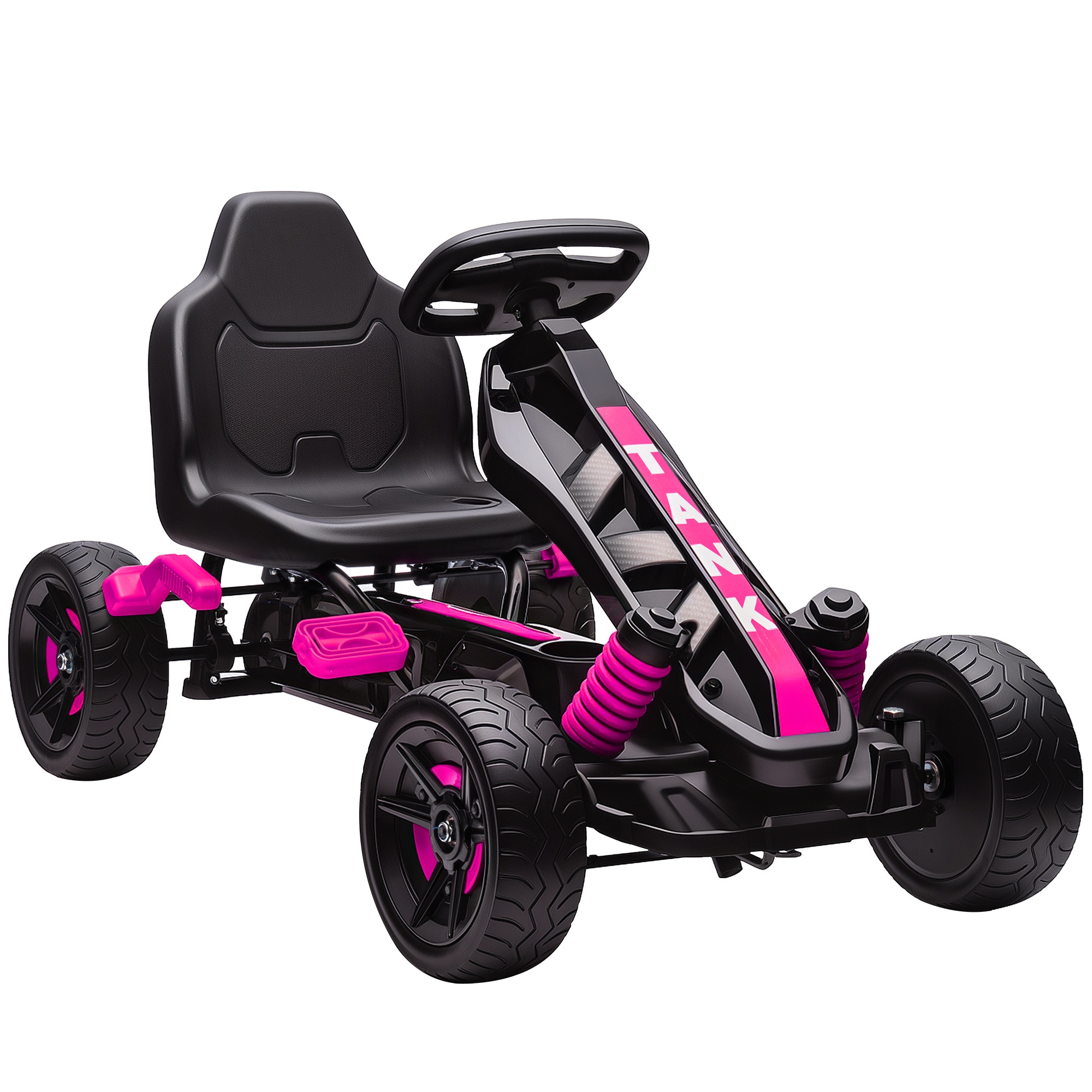 Gokarts ar pedāļiem, pedāļu automašīna bērniem ar bremzi, neslīdoši riteņi, metāla rāmis, 3-6 gadi, rozā