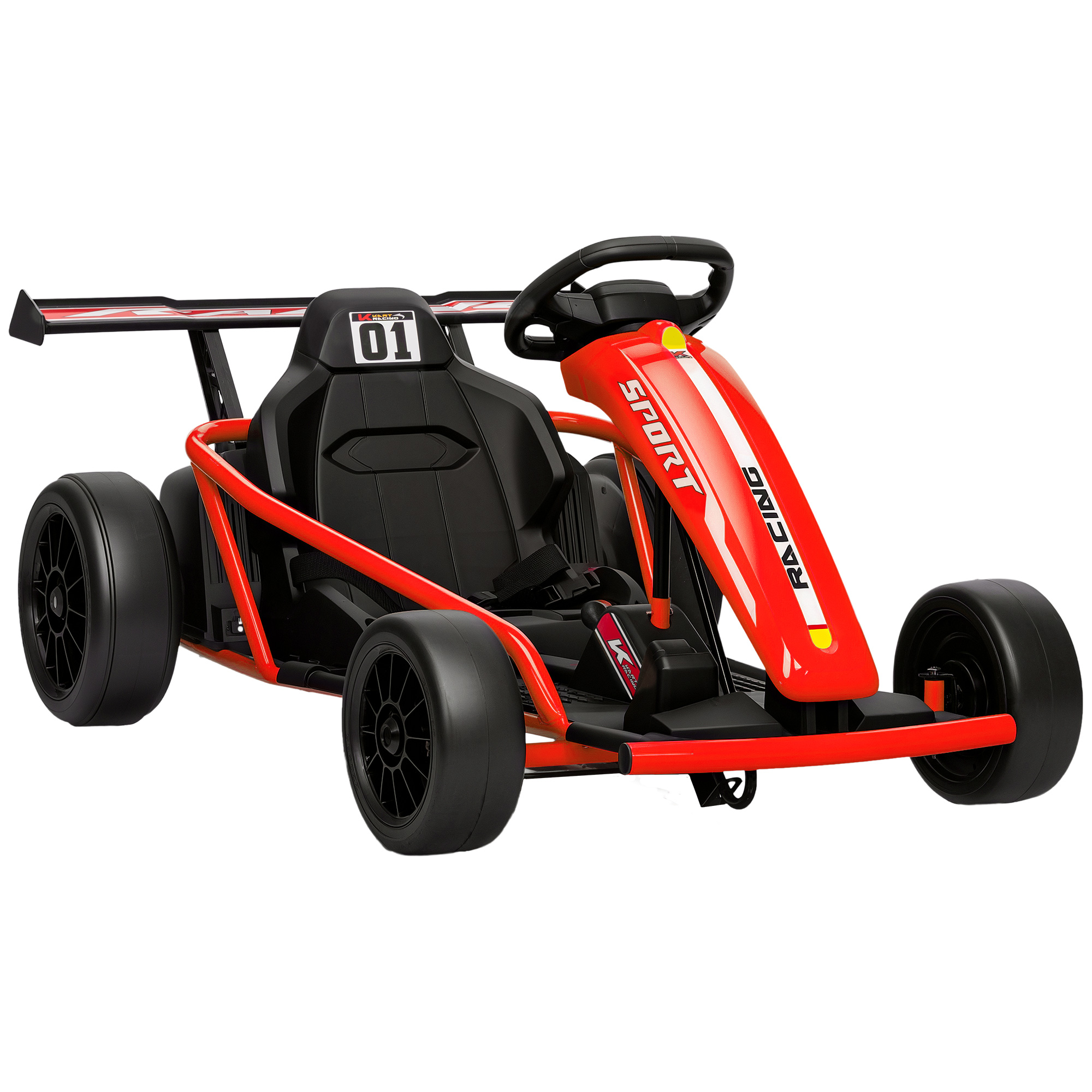 24 V elektriskais kartings braukšanai un driftam, neilona riepas, drošības josta, taure, mūzika, 8–12 gadu vecumam, sarkans