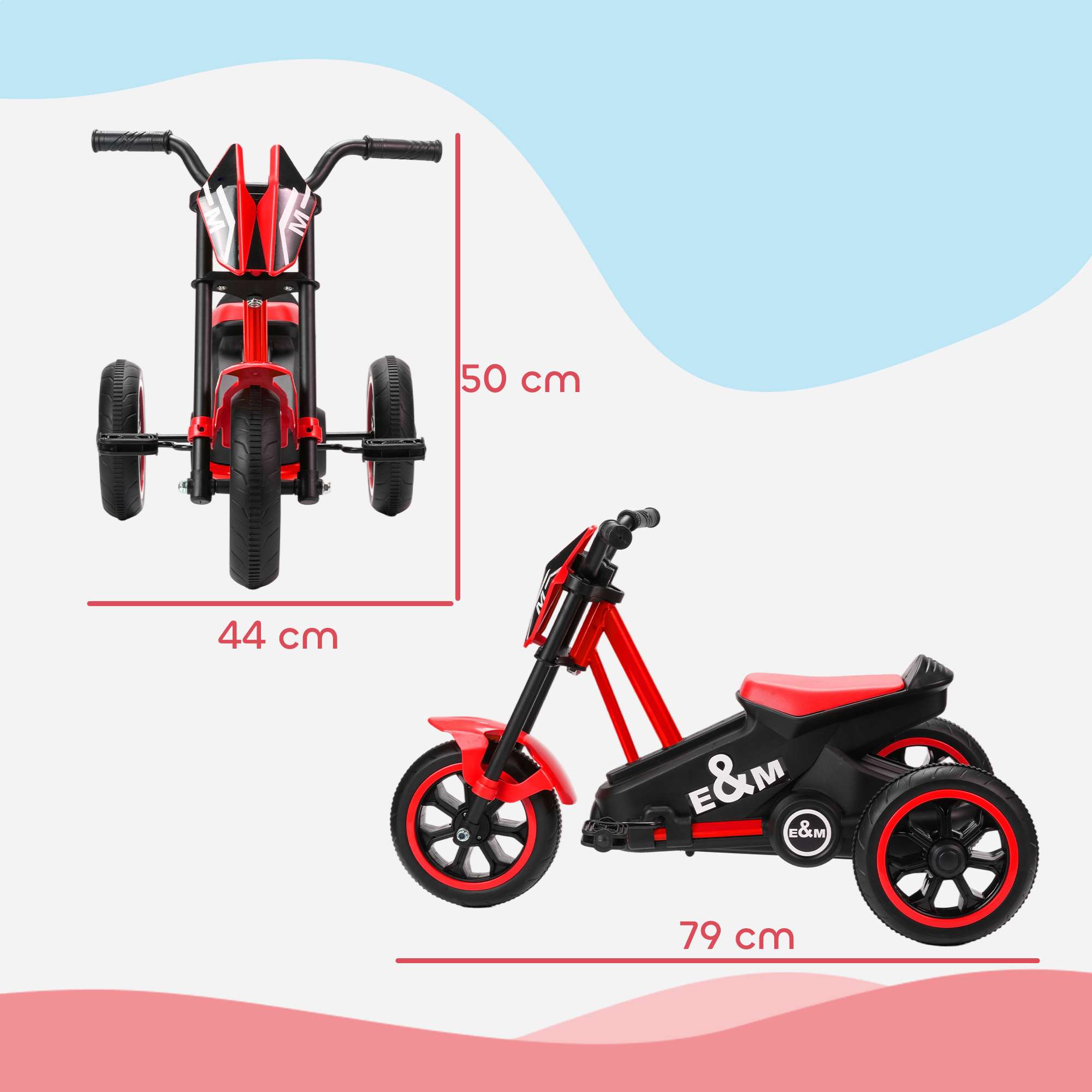Trīsritenis, bērnu velosipēds, līdzsvara velosipēds, bērnu velosipēds ar pedāļiem, līdzsvara velosipēds bērniem no 18 līdz 36 mēnešiem, tērauda, 79x44x50 cm, sarkans