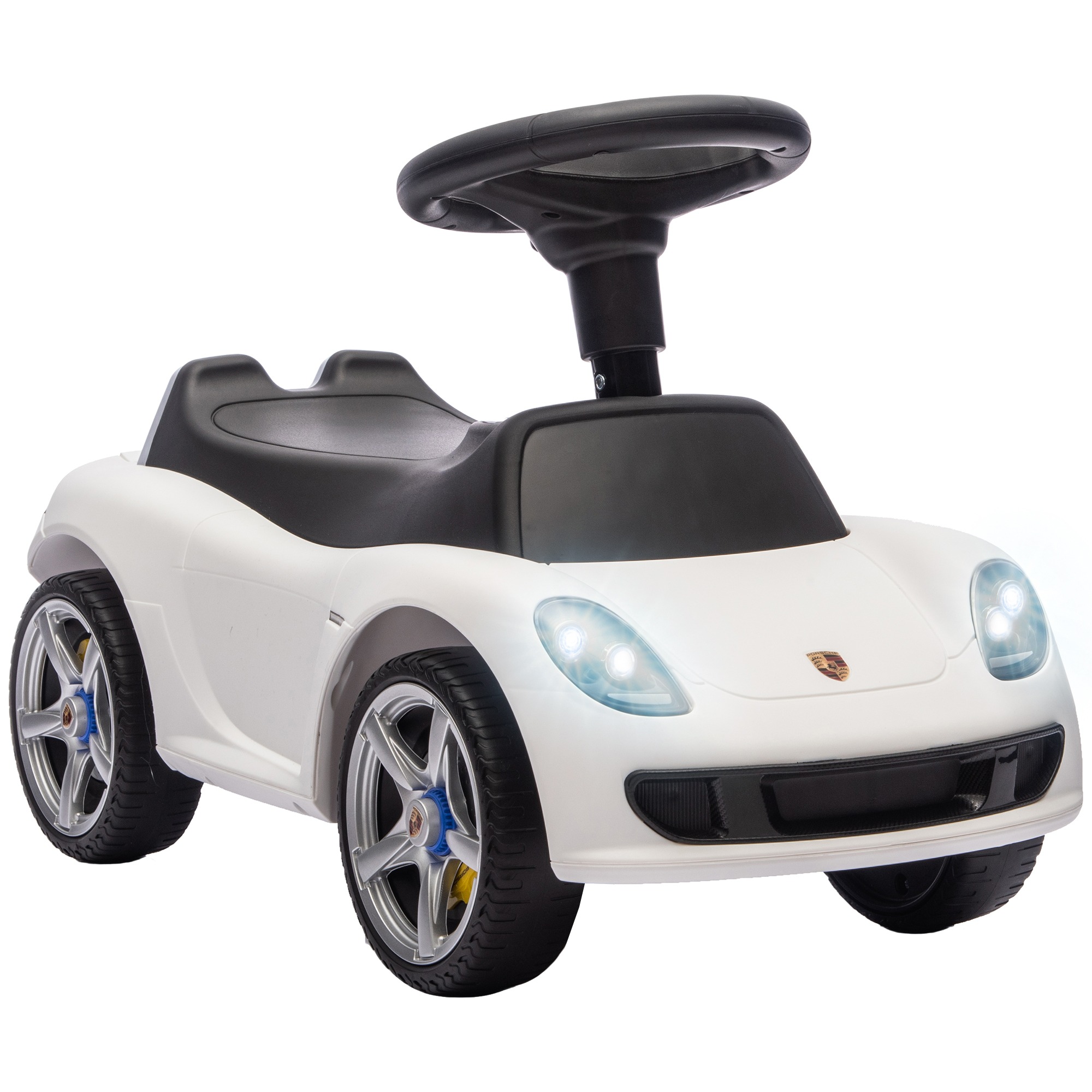 Porsche bērnu braucamā automašīna ar skaņas signālu, gaismām un motora skaņām, 18–36 mēnešu vecumam, balta