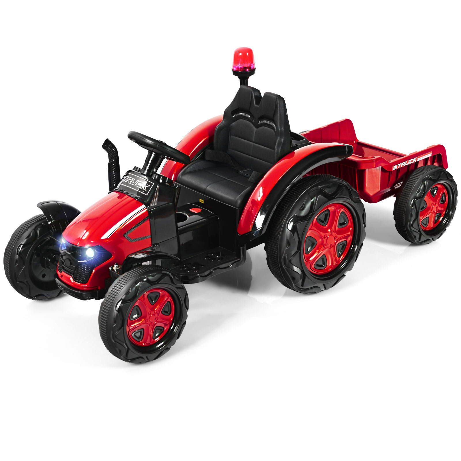 12V bērnu traktors ar noņemamu piekabi, 151 x 68 x 70 cm, sarkans