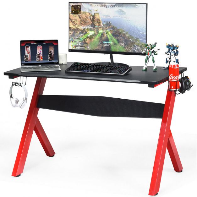 Ergonomisks datorspēļu galds ar krūzes un austiņu turētāju