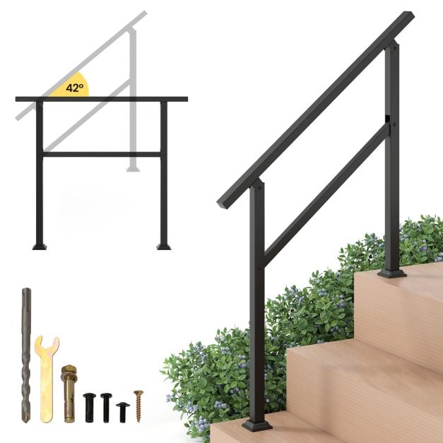 Elastīga leņķa regulējama metāla kāpņu margas, stingri sānos piestiprinātas drošības margas un gaiteņa margas (garums 104 cm), melna