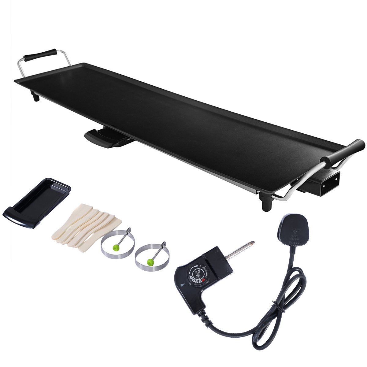 Elektriskais galds un grila plāksne iekštelpu apstākļiem (1800 W, regulējama temperatūra, 90 x 23 cm), melna
