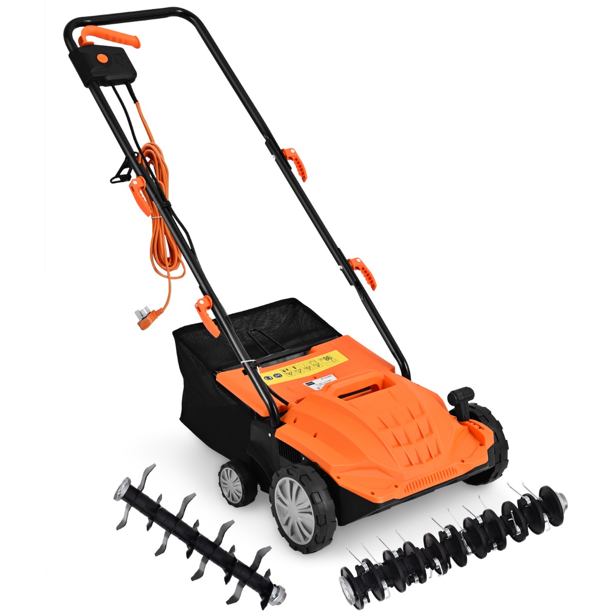 Elektriskais skarifikators-zāliena aerators 1500W, 3 līmeņi, darba dziļums 32 cm, darba platums 104,5 x 51 x 103 cm, oranžs