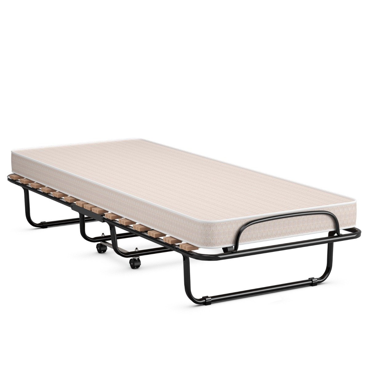 Saliekama gulta ar matraci, pārnēsājama un izrullējama viesu gulta 190 cm x 80 cm x 33 cm, bēša, ražota Itālijā