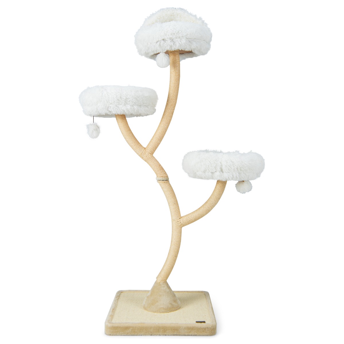 Liels skrāpējamais stabiņš ar sizala stabiņiem, 3 mīkstām platformām un spēļu bumbiņām (augstums 178 cm), bēšs
