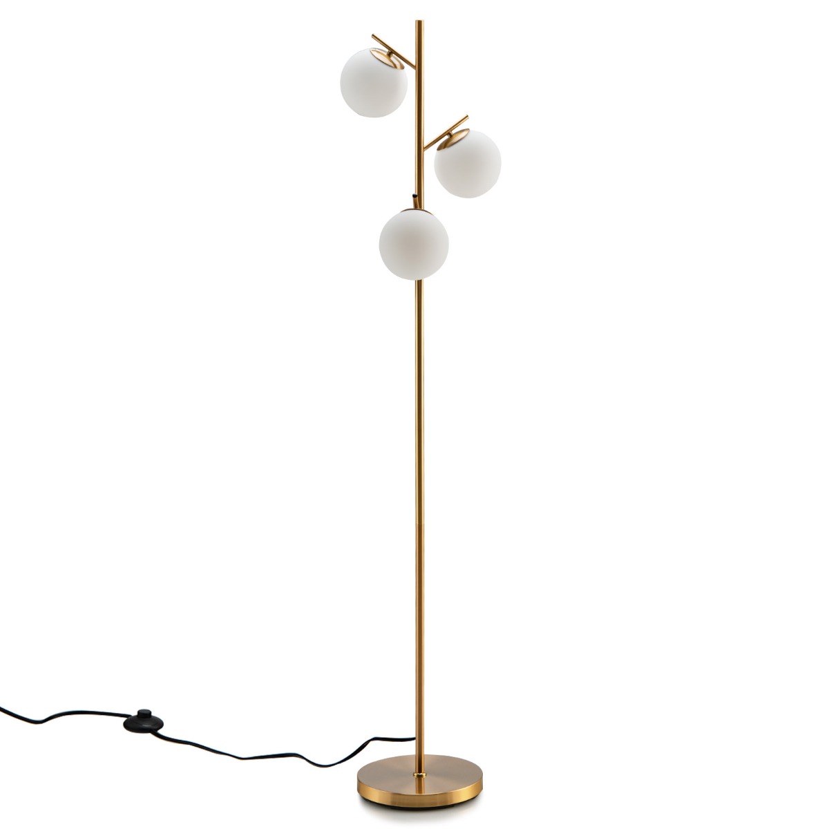 3 lampu stāvlampa ar praktisku kājas slēdzi