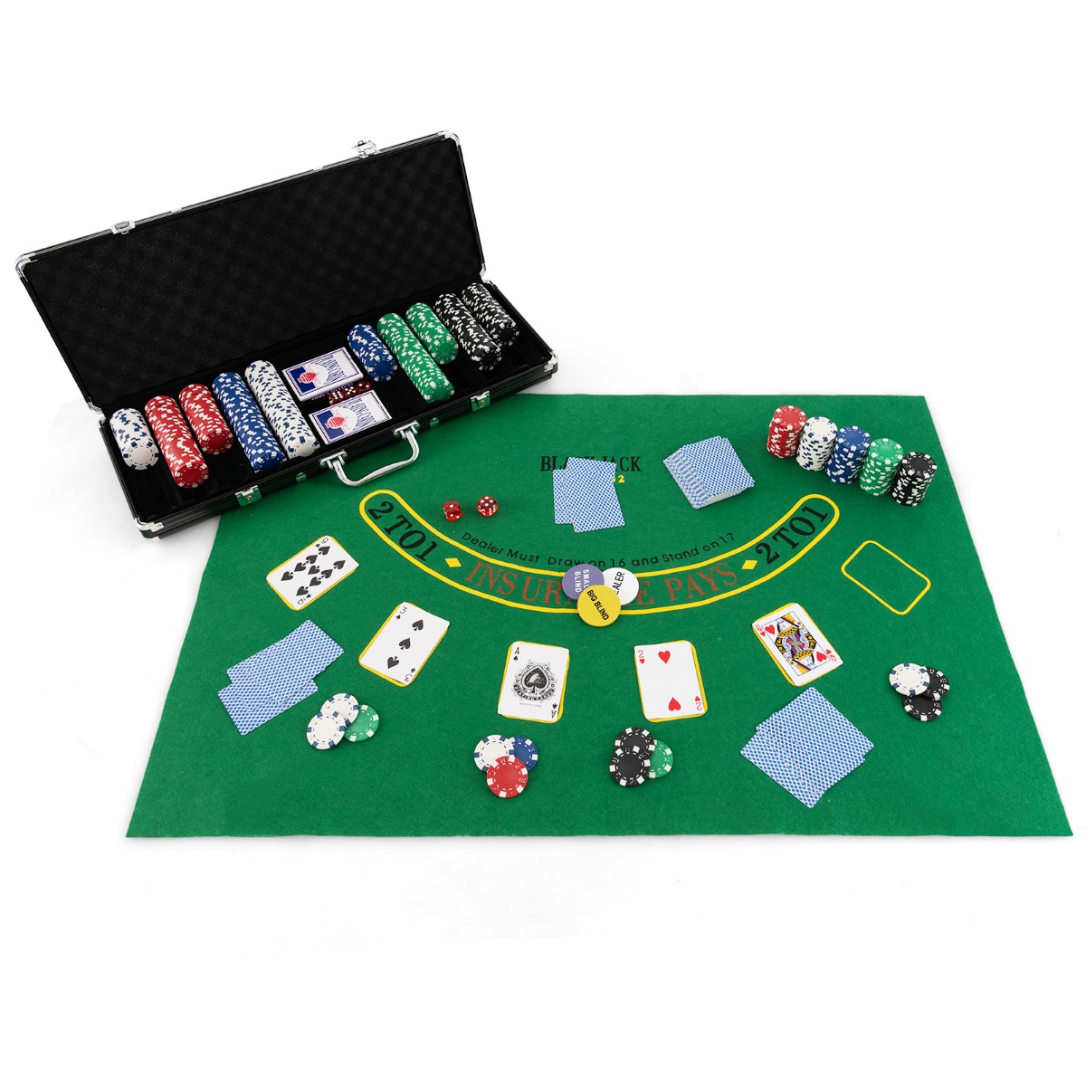 500 žetonu kazino pokera žetonu komplekts ar alumīnija korpusu Texas Holdem spēlei - melns