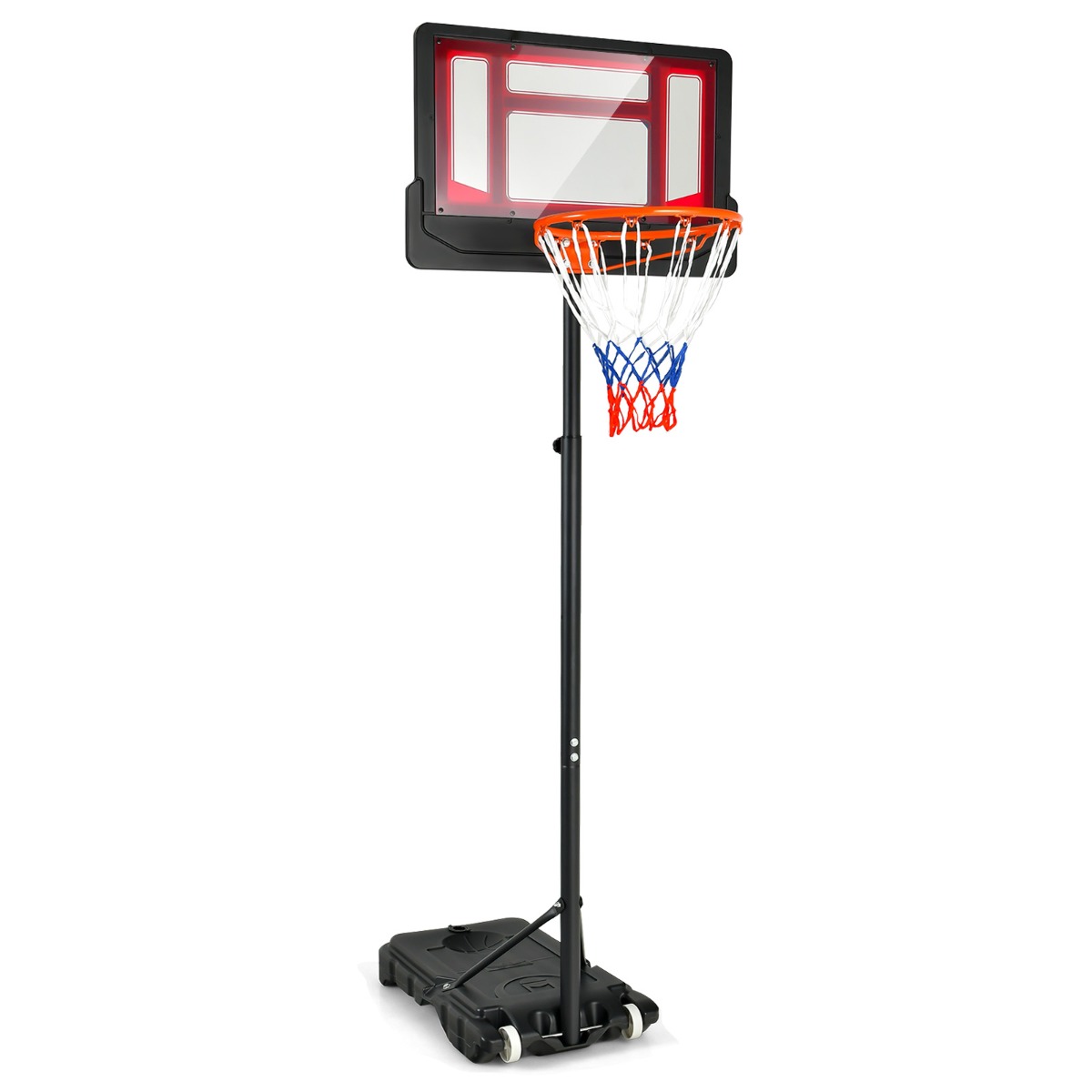 4,3–250 cm pārnēsājams basketbola grozs ar regulējamu augstumu un riteņiem - sarkans