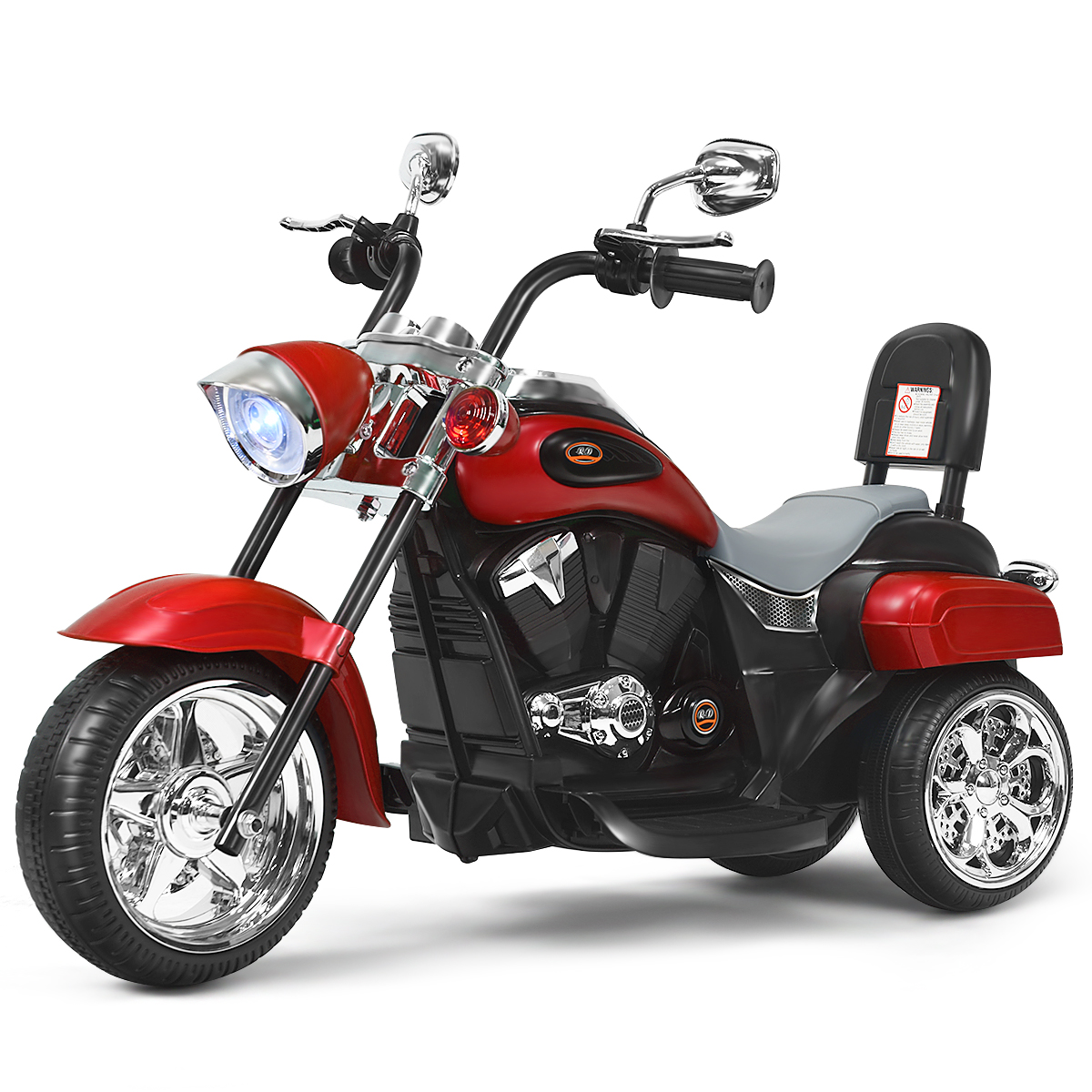 Chopper-stiilis akuga laste elektri-mootorratas ja kolmerattaline sõiduk (91 x 48 x 64 cm), punane ja must