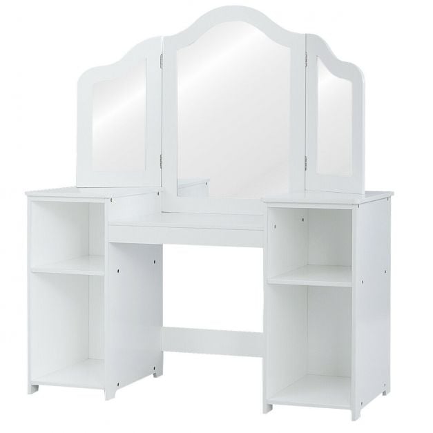 Kaks-ühes laste kosmeetikalaud ja kirjutuslaud koos peegliga (107 x 40 x 117 cm), valge