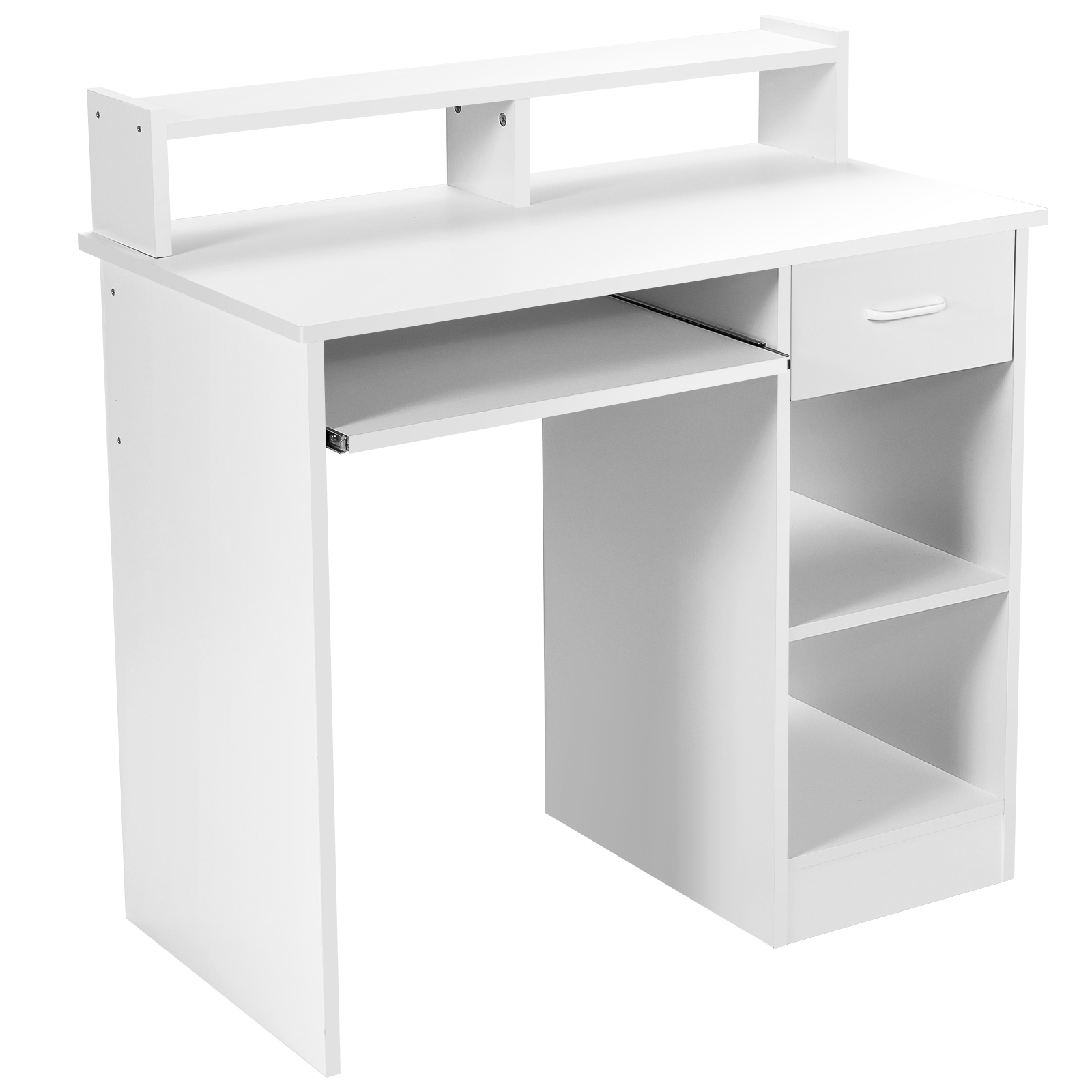 Galds ar uzlādes staciju, tastatūras paliktni, atvilktni un regulējamu plauktu, balts 105 x 55 x 89 cm