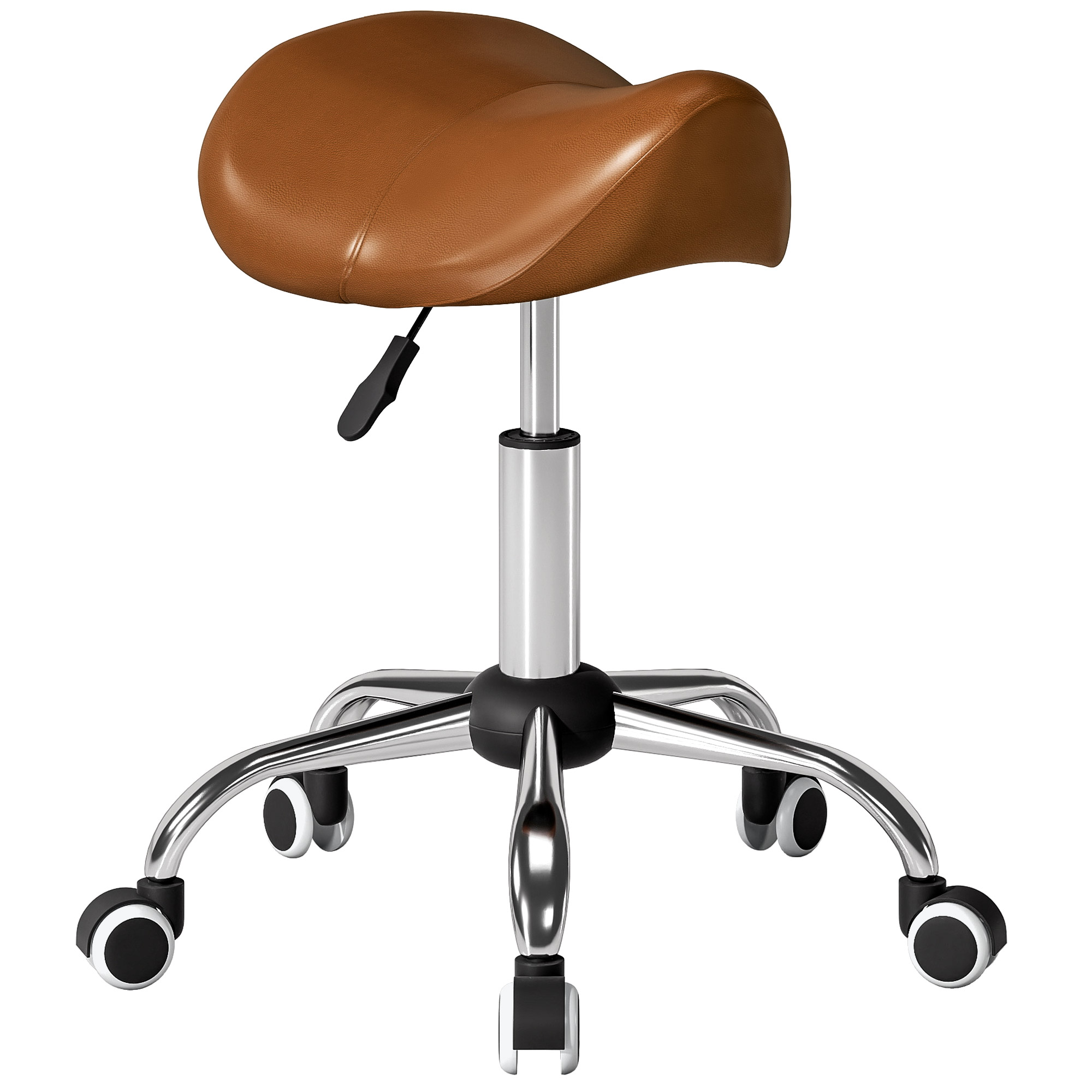 Augstumā regulējams ritošais krēsls, grozāms krēsls 49-61 cm, rotējošs darba krēsls, seglu krēsls birojam, salonam, masāžai, spa, brūns