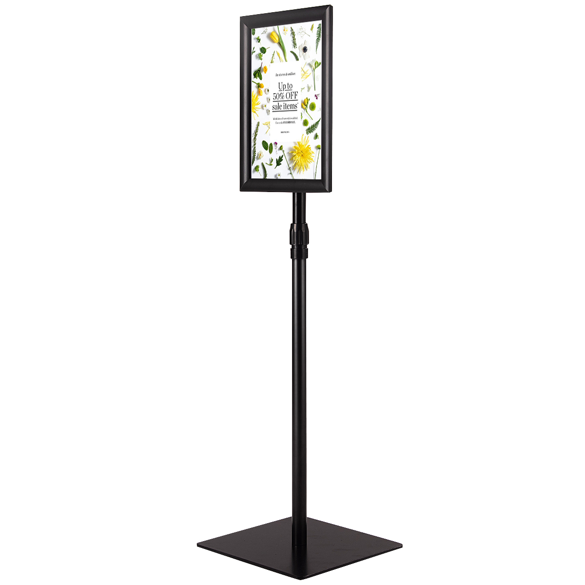 DIN A4 informācijas stends, regulējams augstumā, noņemams plakātu statīvs, plakāts sudraba/melnā krāsā 33 x 24 cm - melns