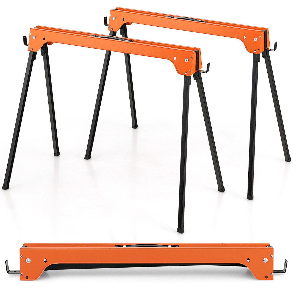 2 saliekamu zāģa zirgu kompakto elektroinstrumentu statīvu komplekts, oranžs