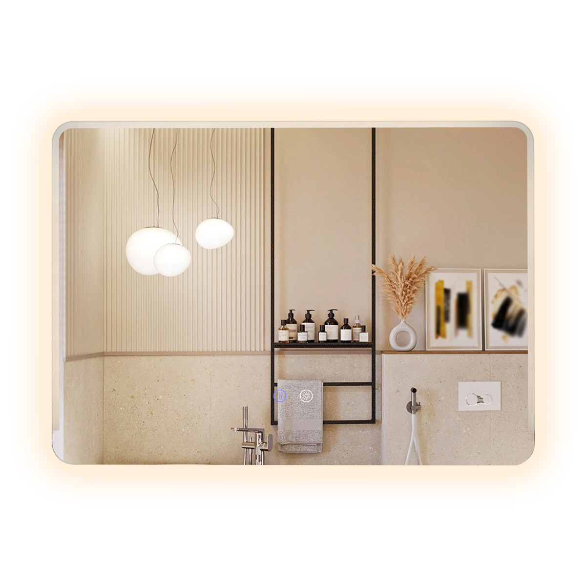 Uduvastase süsteemi (Anti-Fog) ja hämardatava valgustusega LED-vannitubapeegel ning seinale paigaldatav meigipeegel (70 x 50 cm), hõbedane