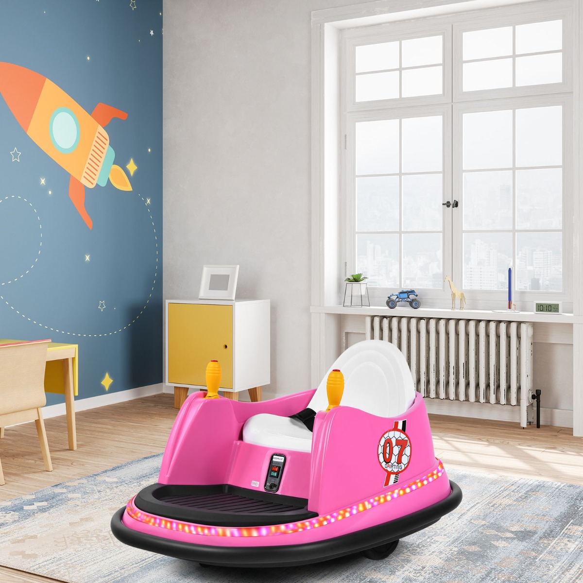 6V bērnu bufera automašīna ar tālvadības pulti, 360 grādu pagrieziena aplis, 57 x 75 x 42 cm, rozā