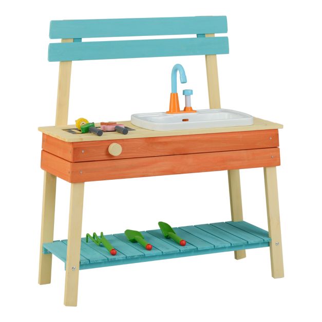 Bērnu rotaļu virtuves komplekts, koka virtuves rotaļu komplekts šefpavāra tēlojuma dubļu virtuve - zila