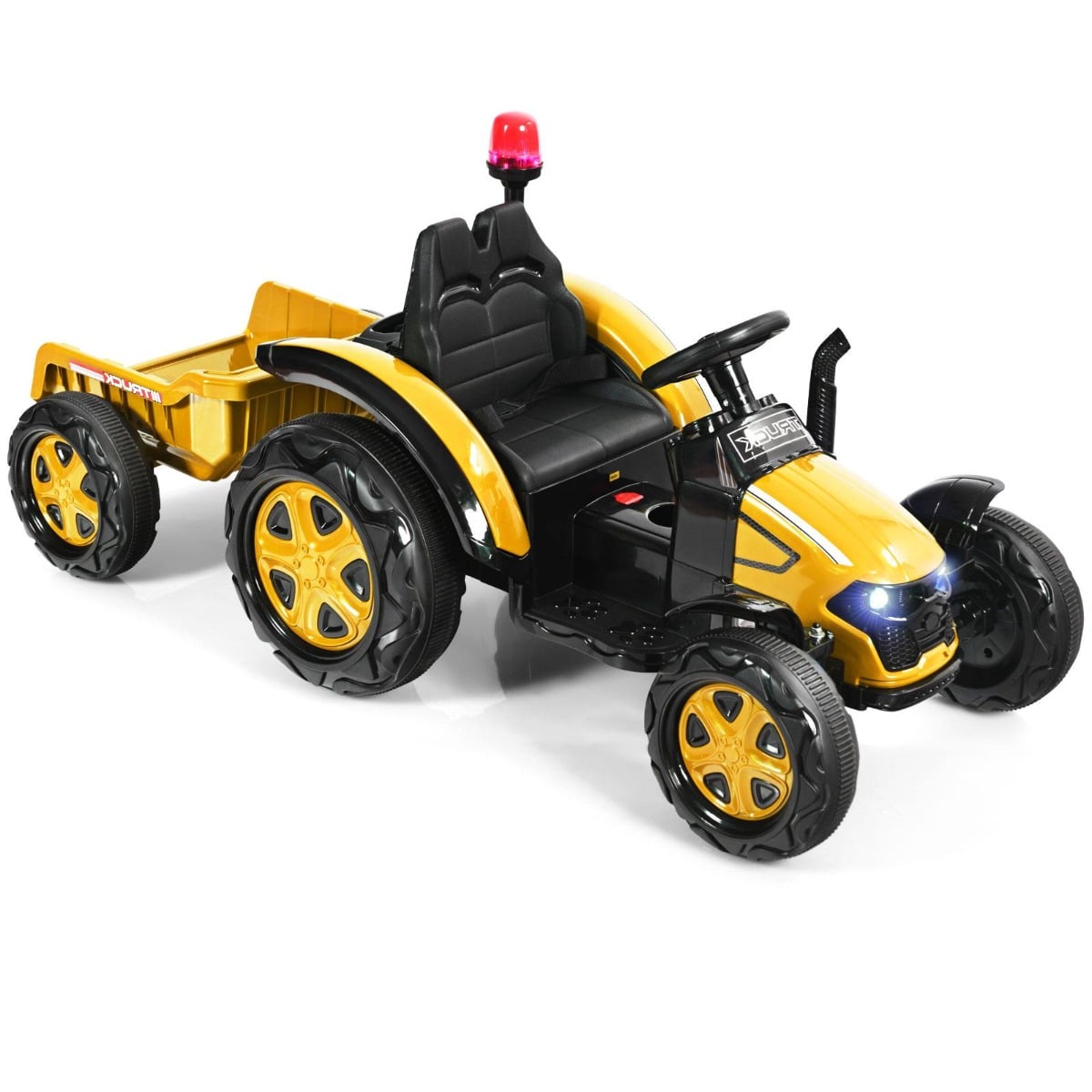 2V traktors ar 2.4G tālvadības pulti un noņemamu piekabi bērniem no 3 līdz 8 gadiem, dzeltens