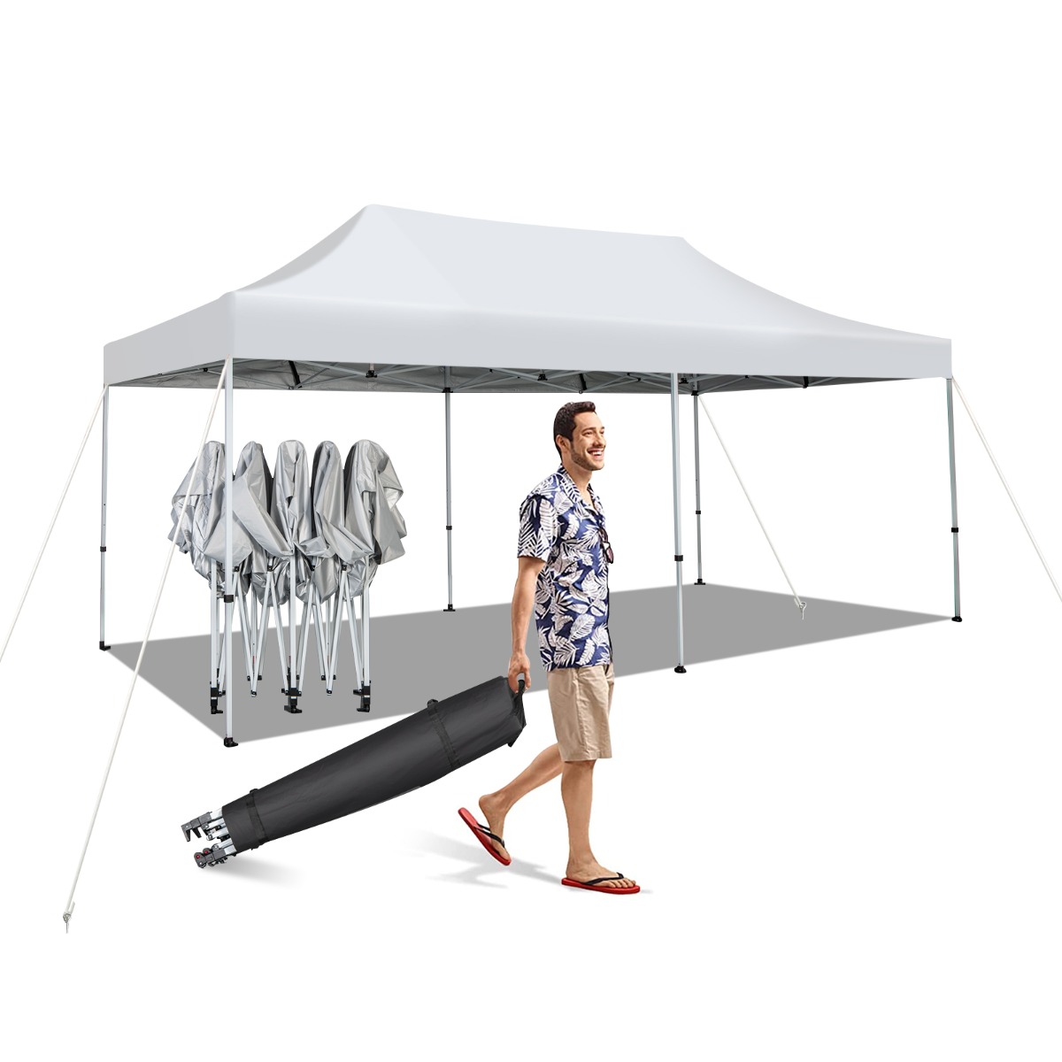 305 cm x 610 cm āra uznirstoša terases saliekama nojume - balta