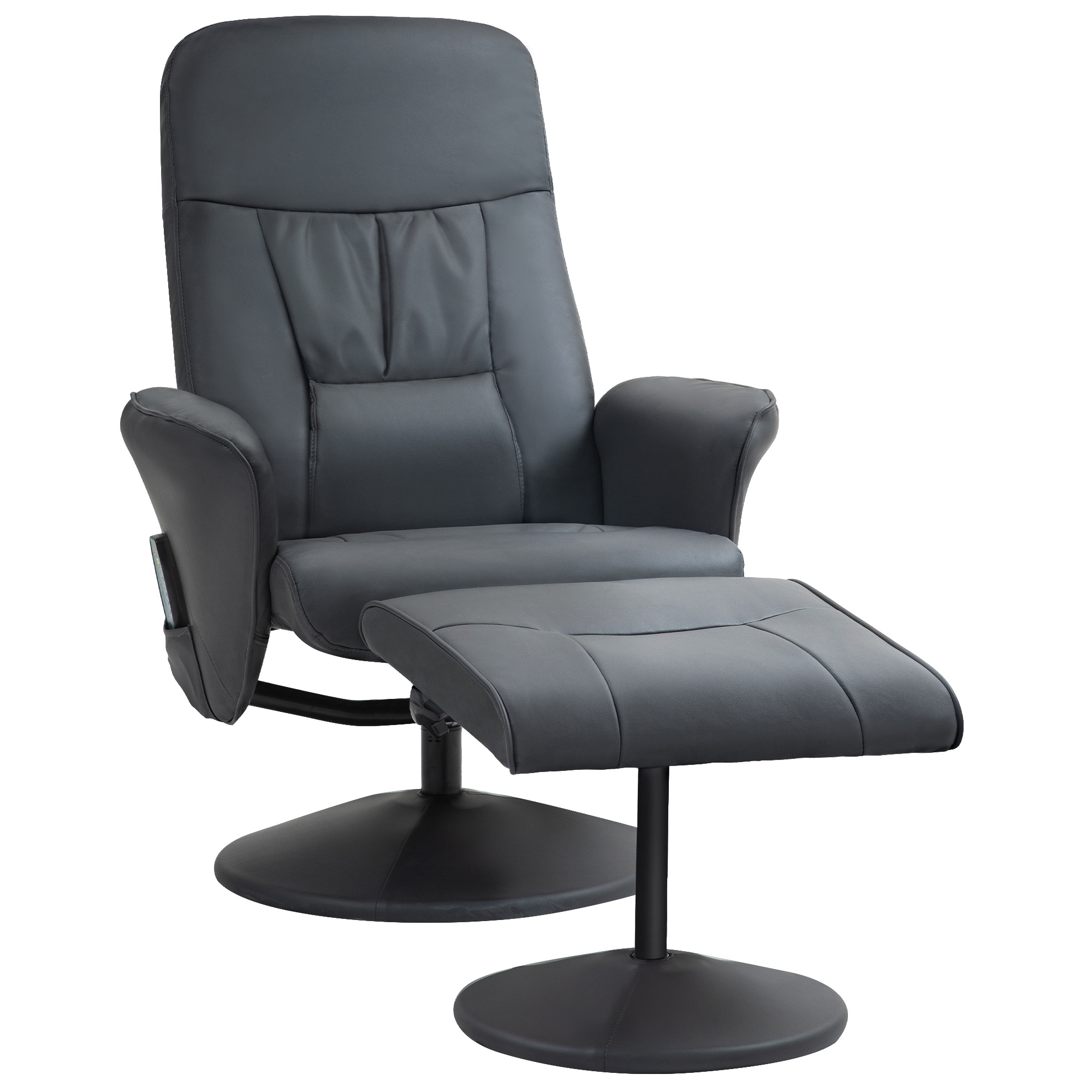 Masāžas krēsls ar kāju balstu, ergonomisks krēsls ar 10 vibrācijas punktiem, mākslīgā āda, 76 x 81 x 105 cm, tumši pelēks