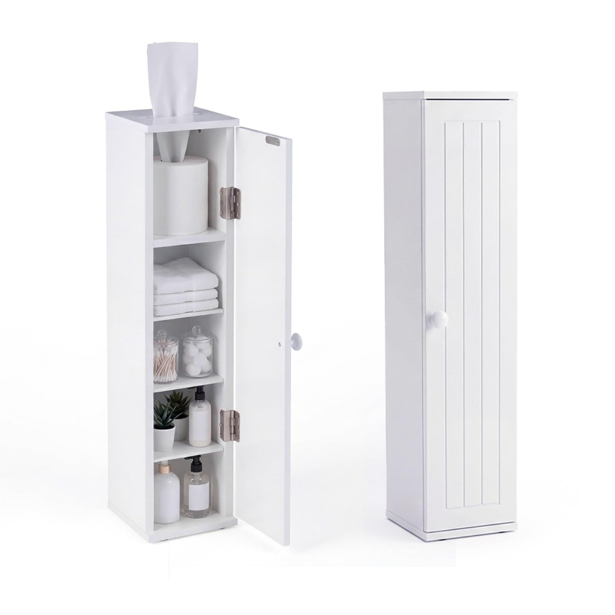 Vannitoakappide komplekt 2 tk, kitsas tualetikapp 16 cm, valge