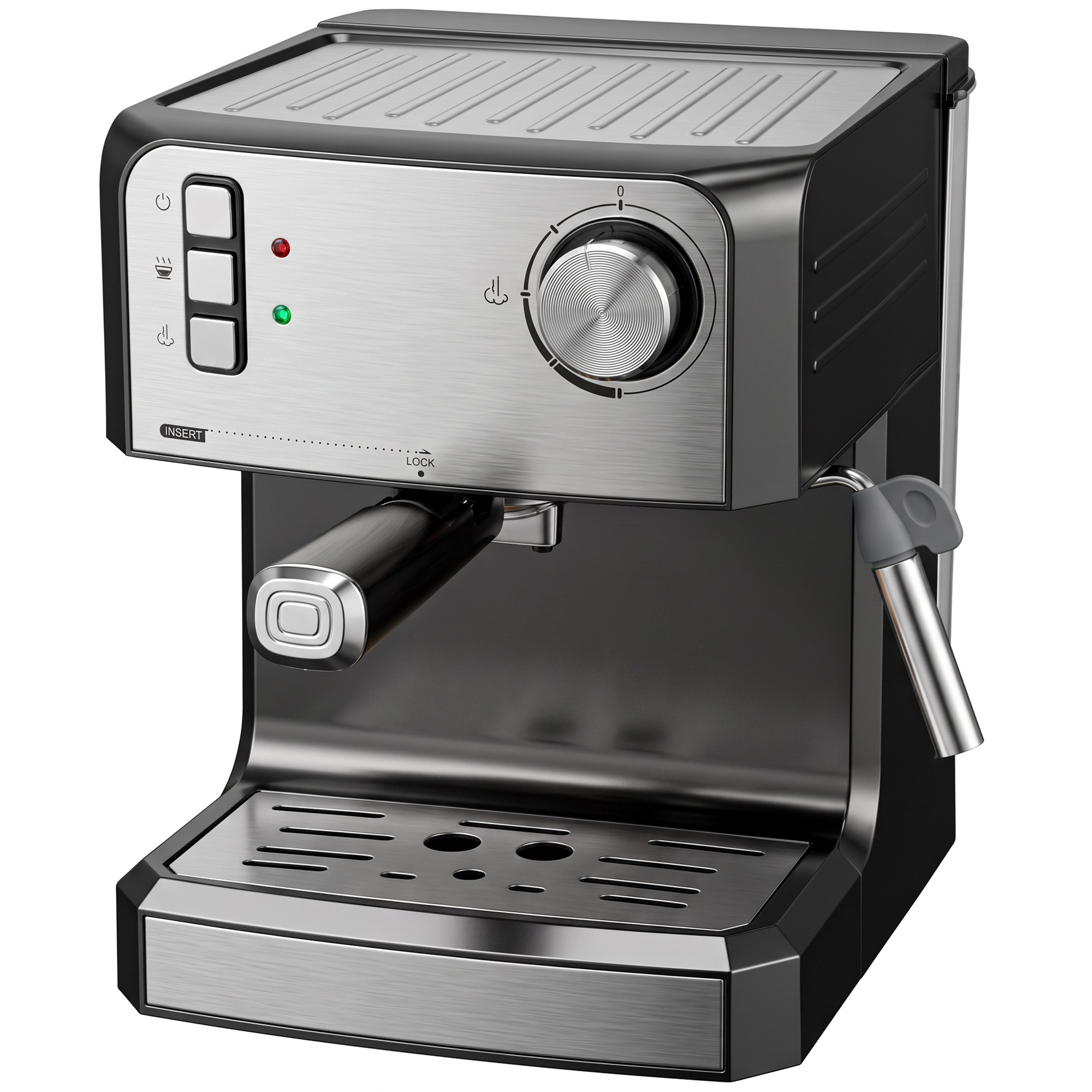 Espresso automāts, 20 bāru kafijas automāts ar piena putotāju, 1,6 litru ūdens tvertne, melns