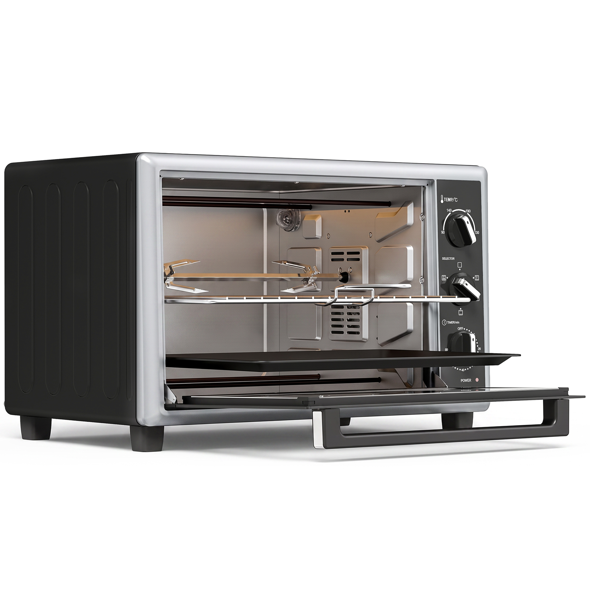 46 litru mini krāsns ar iesmiņu, konvekciju, temperatūras kontroli un taimeri, 1800 W, melna