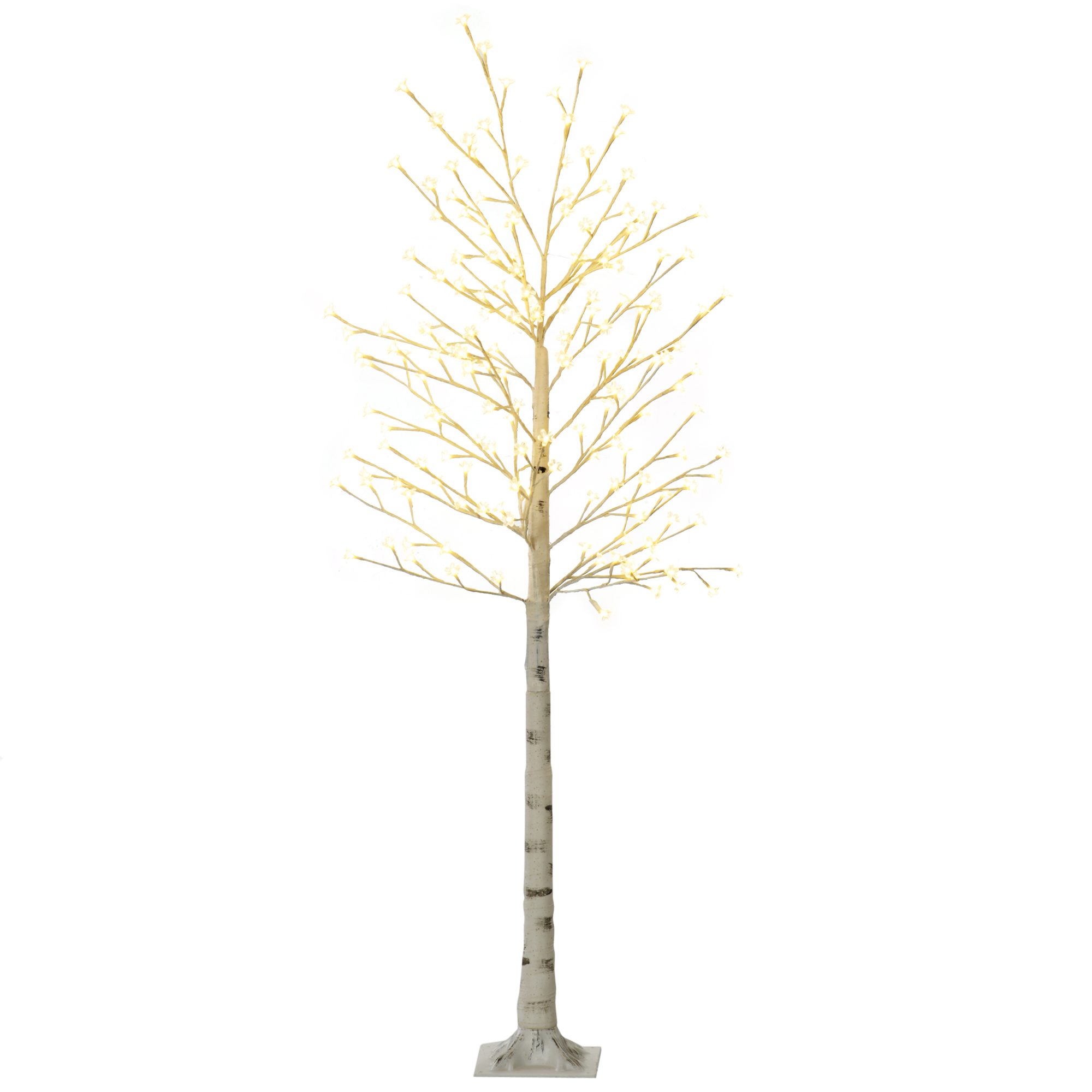 Mākslīgā eglīte, mākslīgais bērzs, ar 180 LED gaismām, 3 spilgtuma līmeņi, silti balta, reālistiska miza, 21,5 x 21,5 x 180 cm