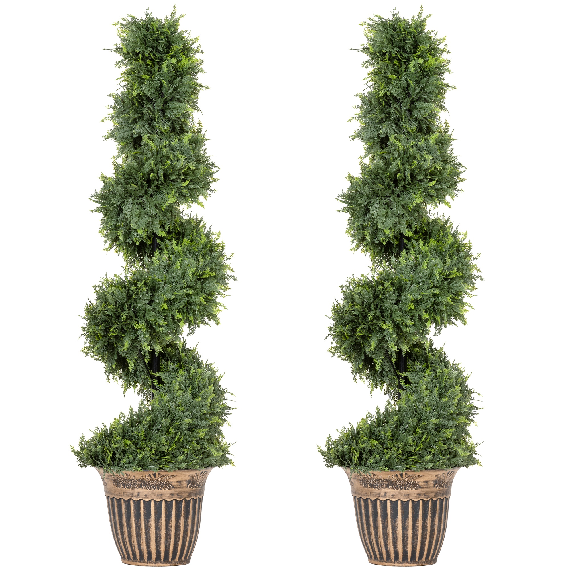 Spirālveida ciprese, 2 mākslīgo augu komplekts, ar podu, 120 cm augsts, zaļš