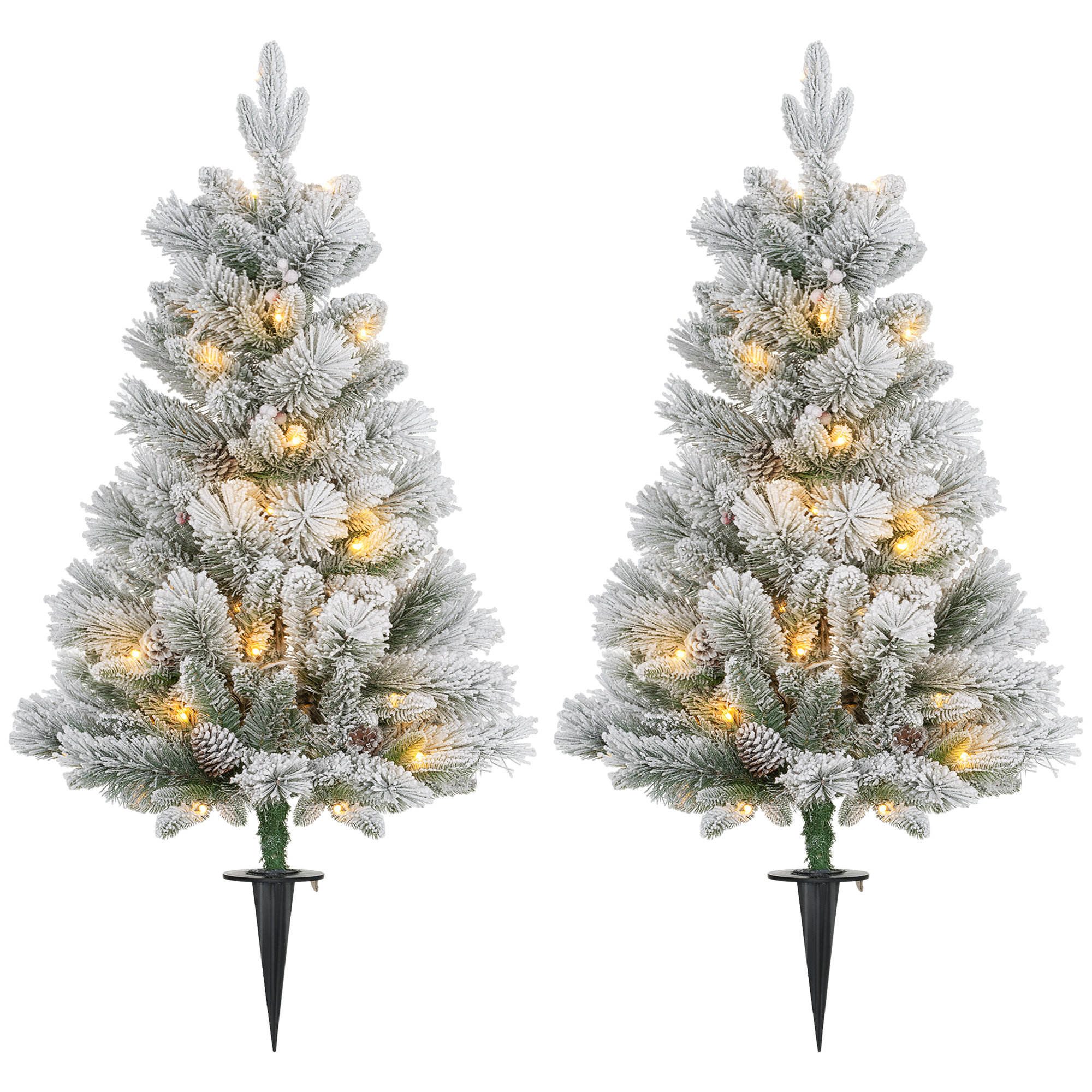 Ziemassvētku eglīte ar LED apgaismojumu, 2 gab. komplekts, 107 cm, čiekuri, sarkanas ogas, ugunsdroša, zaļa/balta
