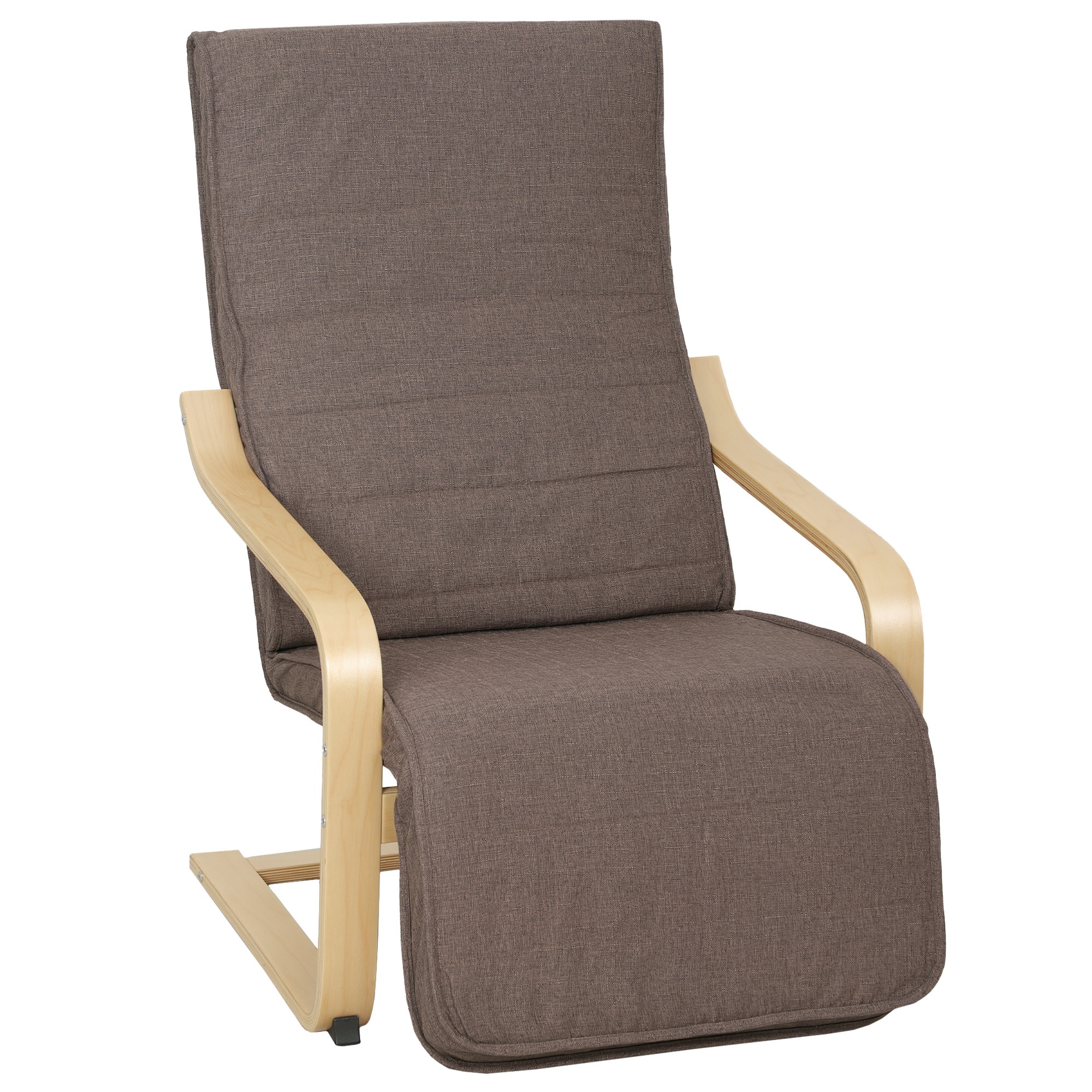 Akcenta krēsls, atgāžams krēsls ar regulējamu kāju balsta leņķi, bērza koka rāmis, līdz 120 kg, 66,5 x 94 x 100 cm, brūns