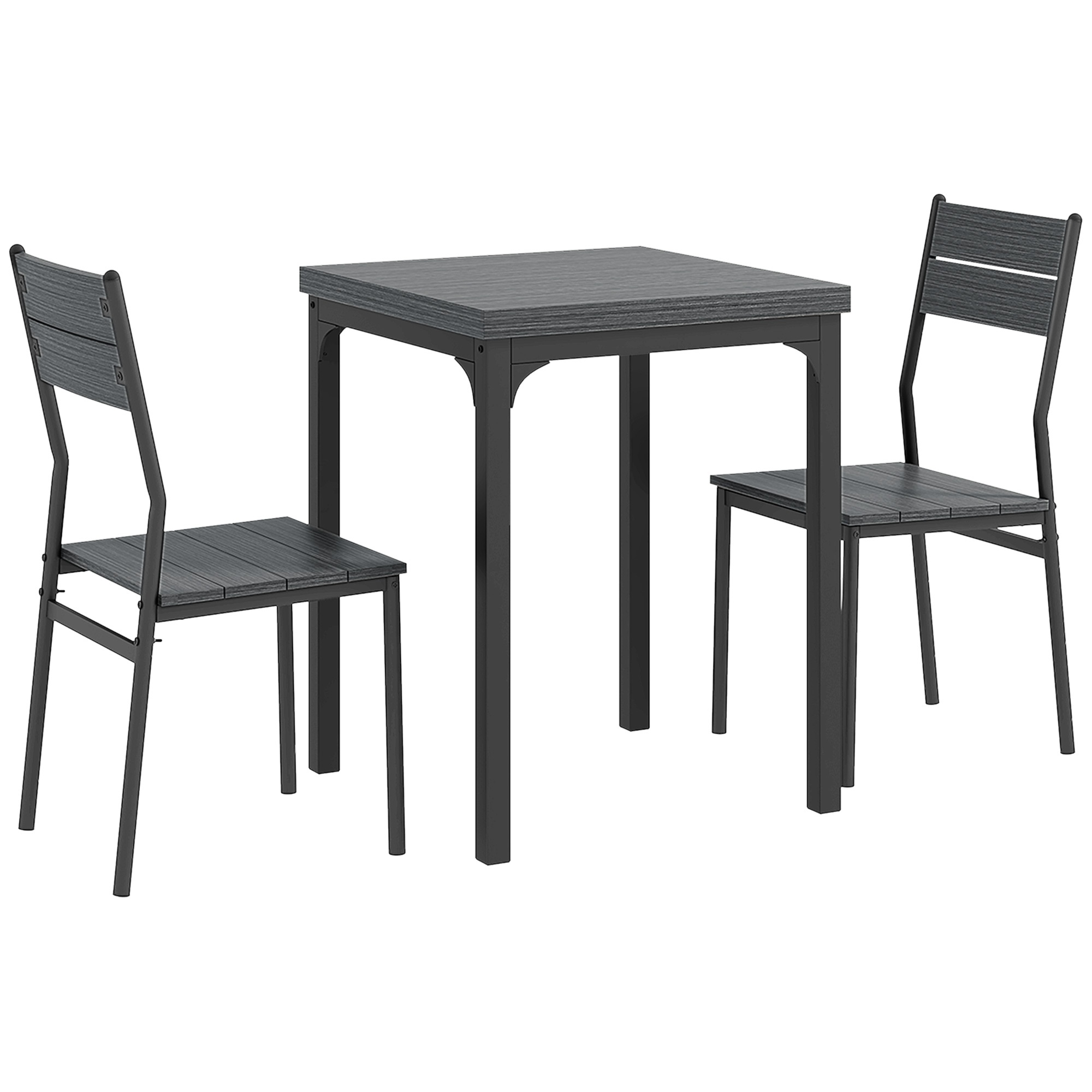 3 daļu ēdamistabas komplekts, ēdamgalda komplekts, 1 galds, 2 krēsli, MDF+metāls, pelēks