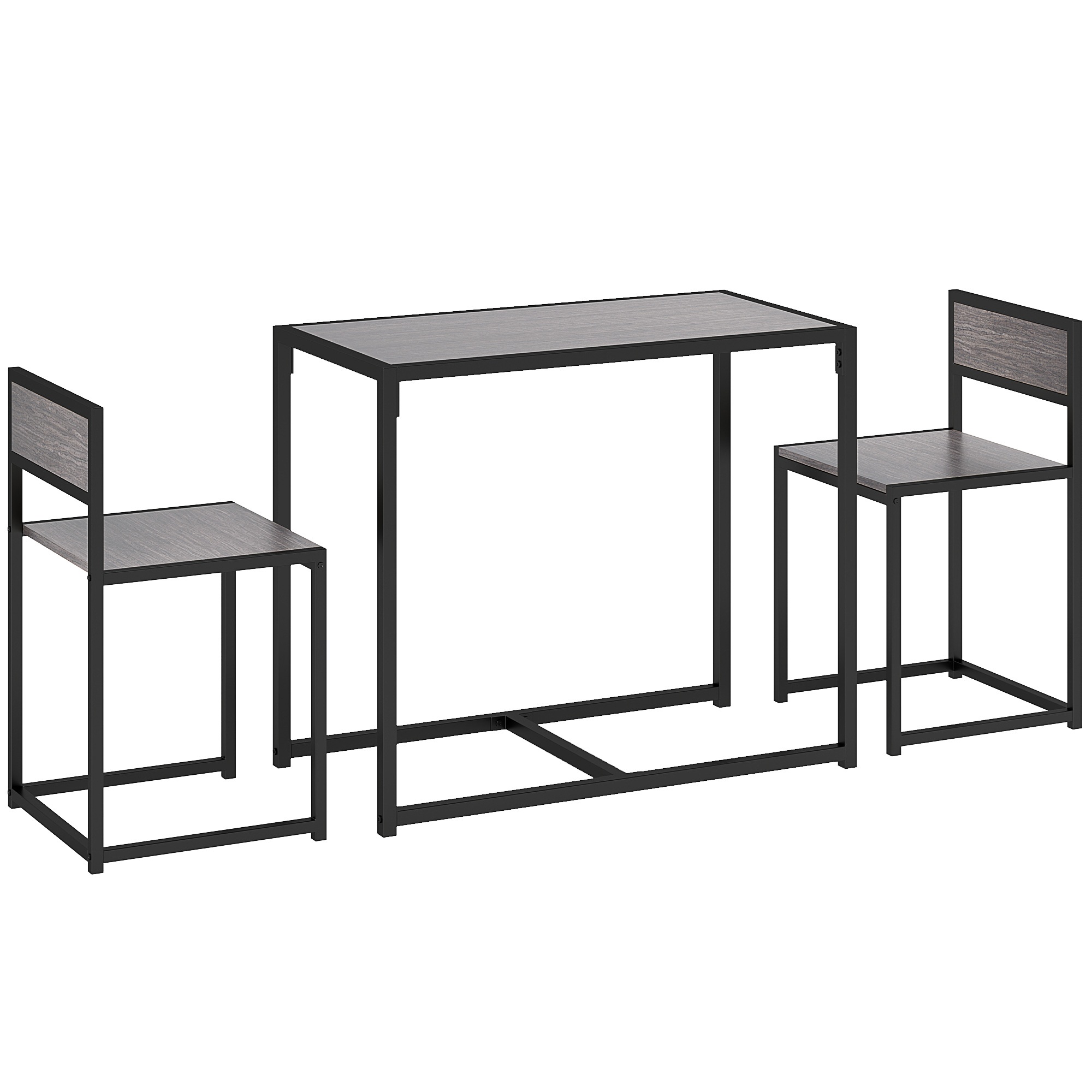 3 daļu bāra galdu komplekts, augsta galda komplekts, 3 daļas, 2 krēsli, 1 galds, 90 cm x 47 cm x 76 cm, pelēks