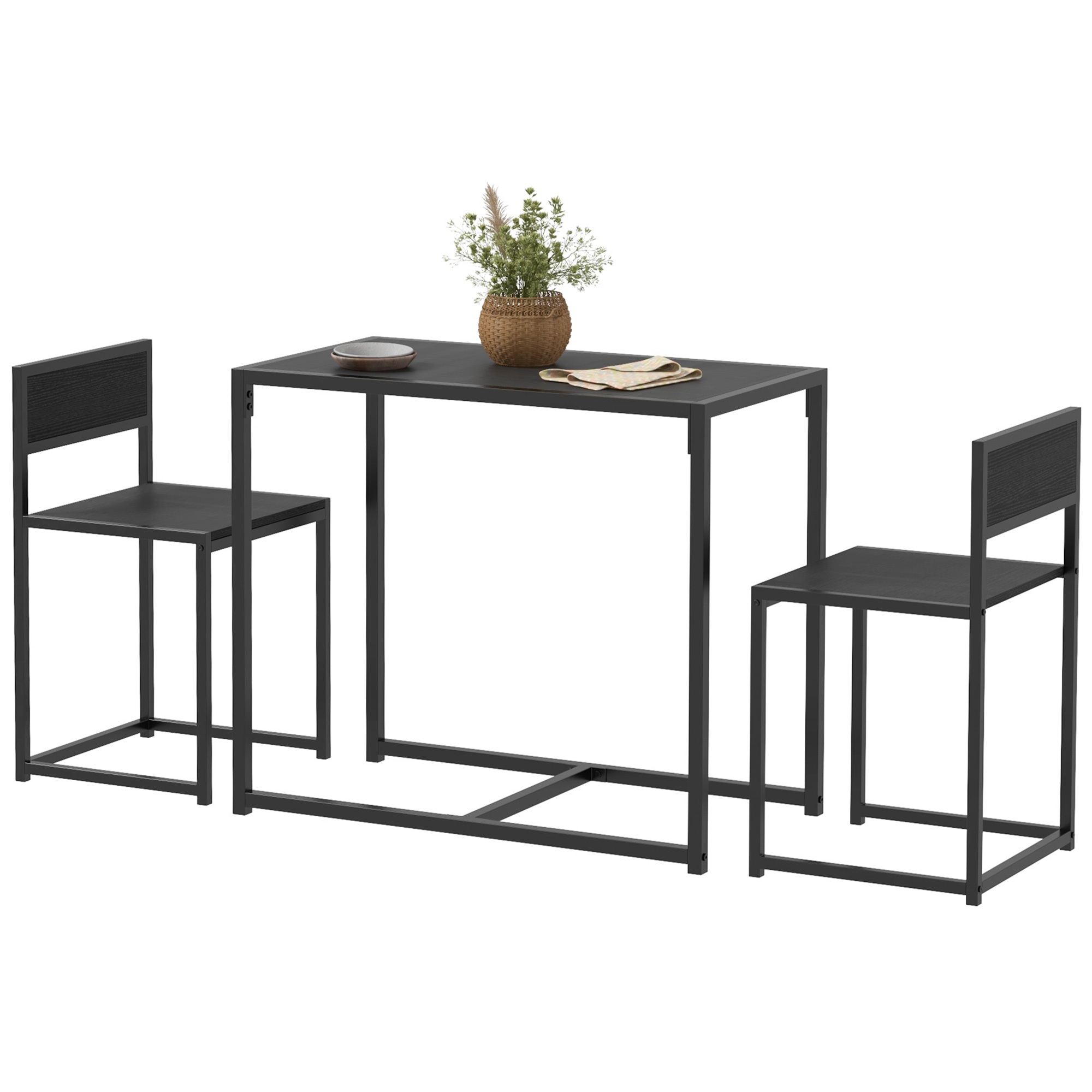 3 daļu bāra galdu komplekts, augsta galda komplekts, 3 daļas, 2 krēsli, 1 galds, 90 cm x 47 cm x 76 cm, melns