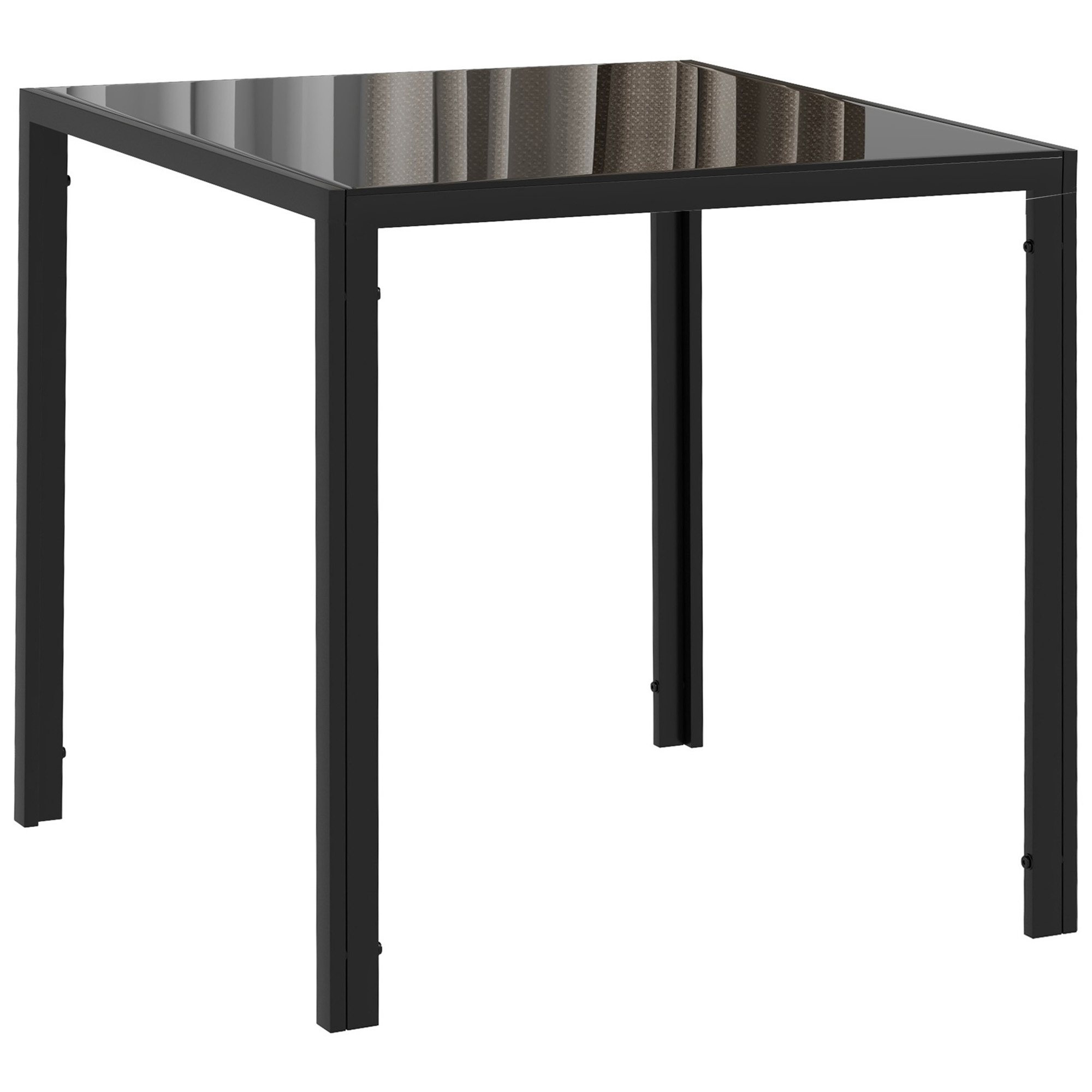 Kvadrātveida ēdamgalds ar rūdīta stikla virsmu 4 personām, virtuvei un ēdamistabai, 75 × 75 × 75 cm, melns